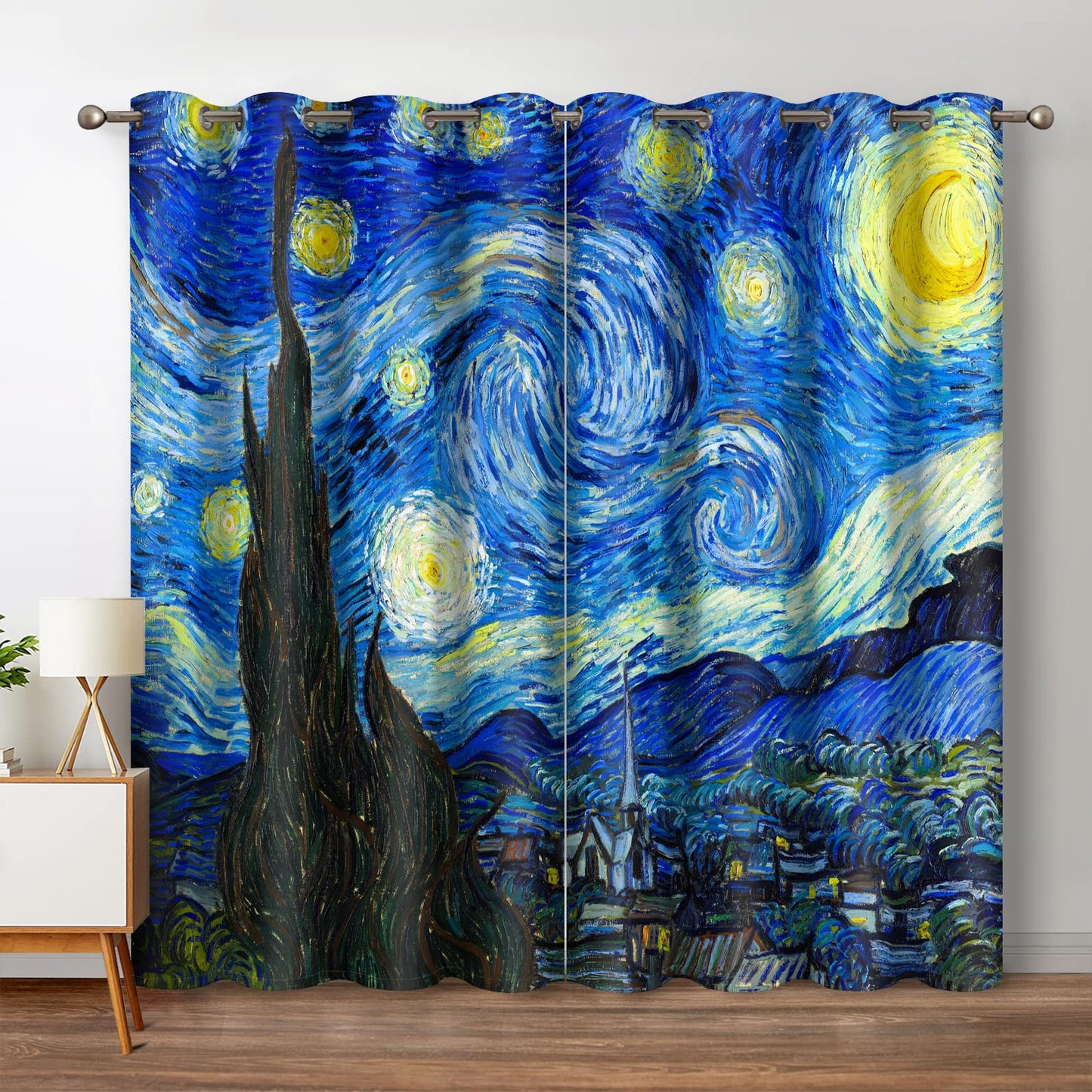 Jekeno Starry Night Blackout Curtains Art Decor for Home Bedroom Living Room Darkening Curtains Grommet Window Drapes 2 Panel Set, 42"x84"