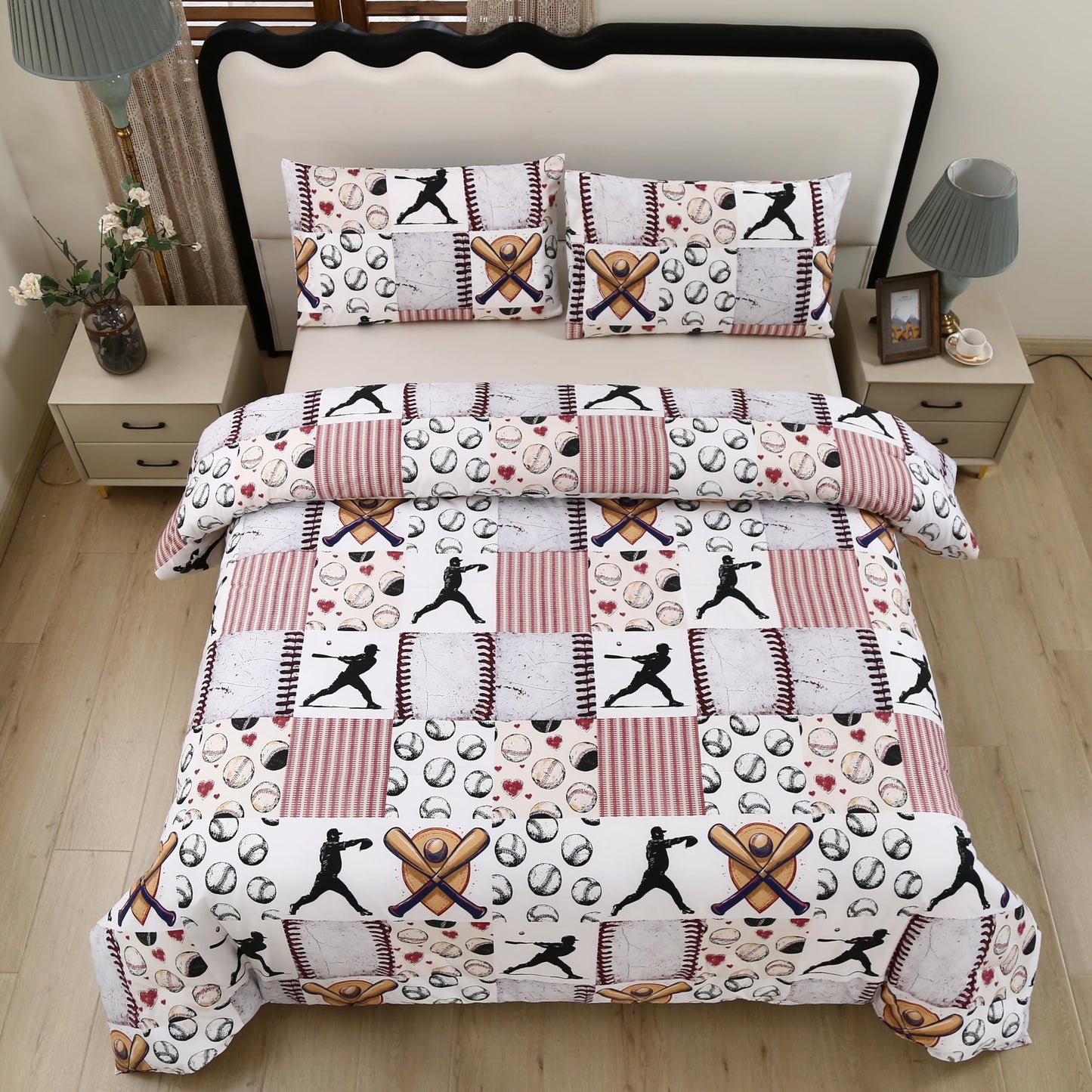 SDIII Baseball Comforter Twin Set 3 Pieces, Soft Microfiber Lightweight Sports Bedding Comforter Set Twin for Boys Girls and Baseball Lovers