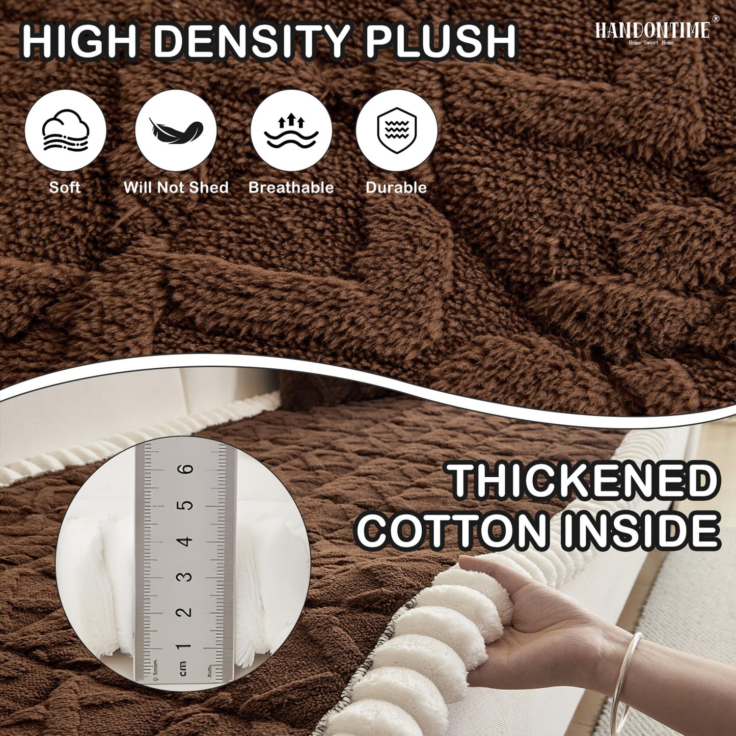 HANDONTIME Funny Fuzzy Couch Covers for Pets Washable Jacquard Geometric Dog Sofa Cover Plush Couch Protector for Dogs Non-Slip Durable Comfortable Pet Furniture Cover (Chocolate, 27.6" x 70.9")