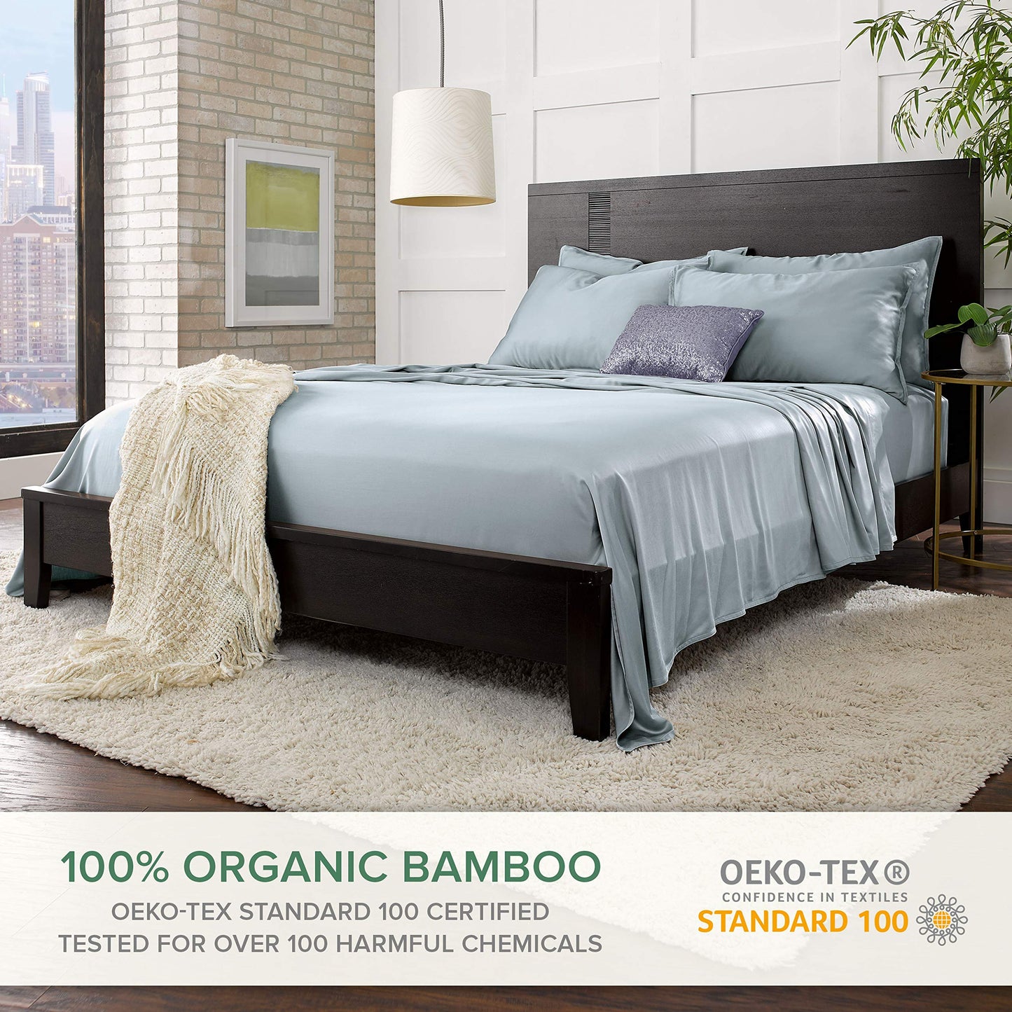 Pure Bamboo Short Queen Sheets for RV Camper (60"x75") - Genuine 100% Organic Viscose Derived from Bamboo Bed Sheet Set, Soft & Cooling, 2 Year Quality Promise (Short Queen, Sterling Blue)