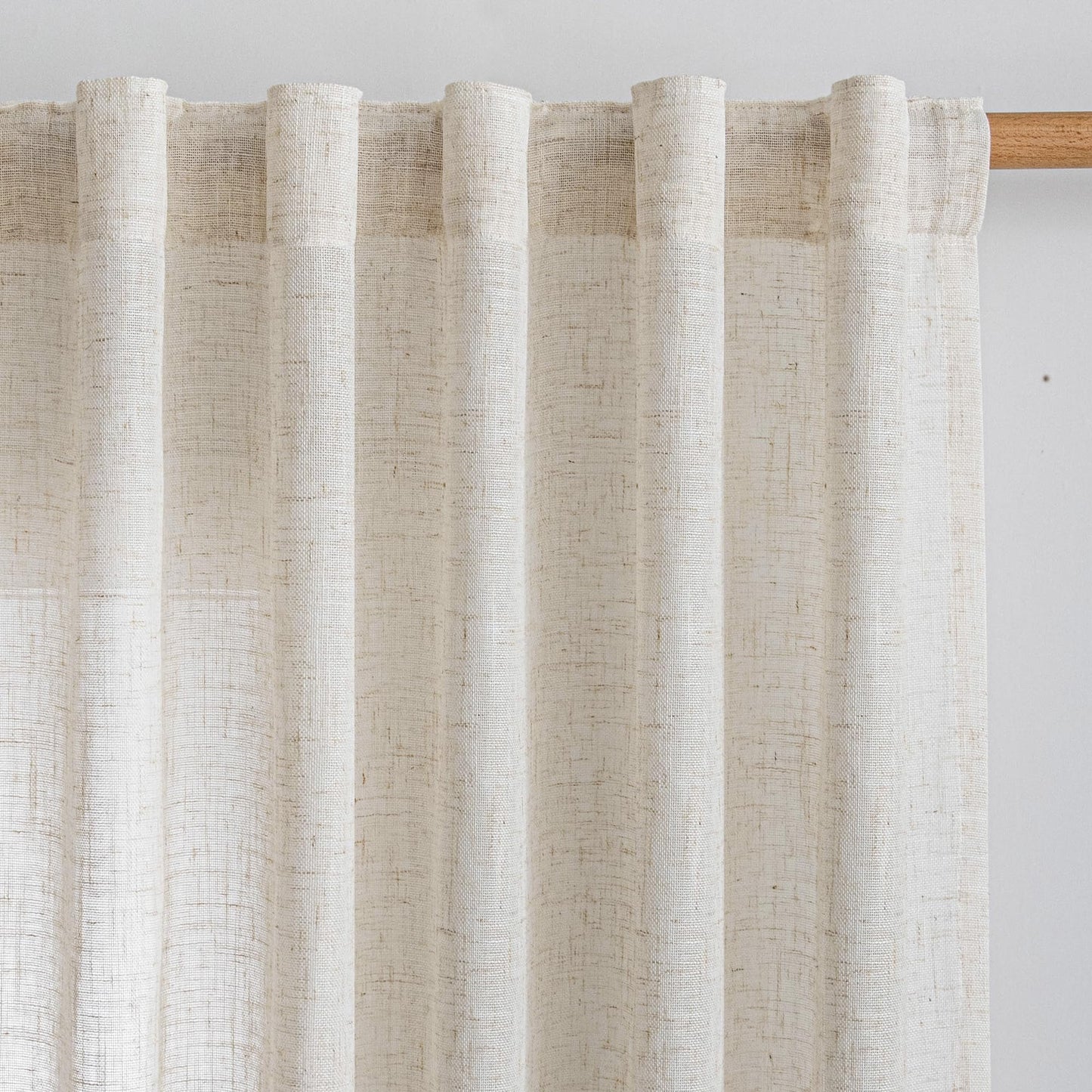 MYSKY HOME Linen Curtains for Living Room, Natural Semi Sheer Curtains & Drapes 84 inches Length 2 Panels Set Farmhouse Country Boho Style Back Tab Draperies for Sliding Glass Door, 50" Wide, Linen