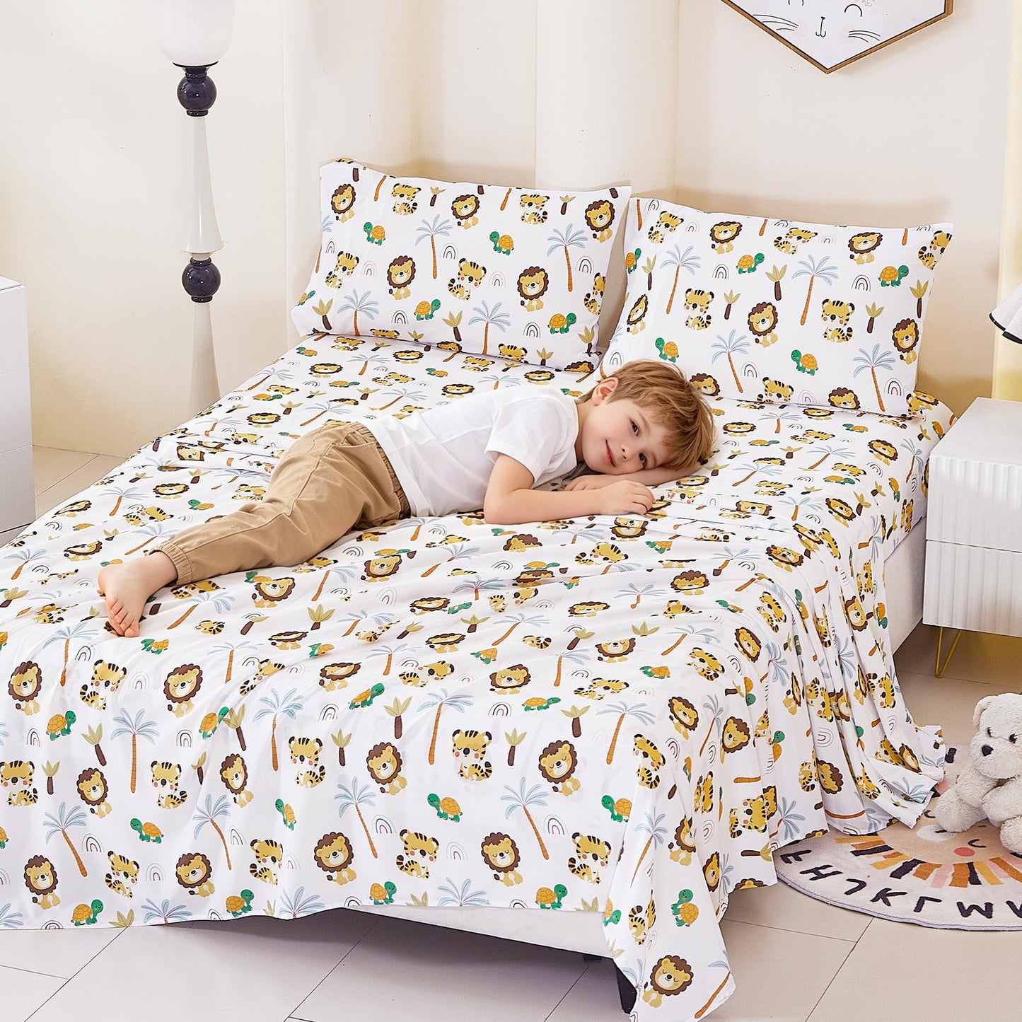 CozySmile Full Sheet Set Kids,4 Pieces Breathable Soft Microfiber Bedsheets for Child Boys, Oeko-TEX, Anti Pilling Deep Pockets Easy Care Bed Sheets, Lion Tiger