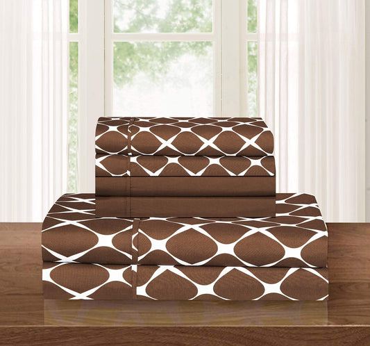 Elegant Comfort Luxury Softest and Coziest 6-Piece Bed Sheet Set, Wrinkle Resistant Milano Trellis Pattern-1500 Thread Count Egyptian Quality Microfiber Bedding Set, Queen, Chocolate Brown