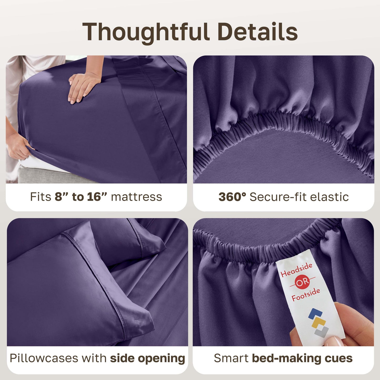 California Design Den Soft Queen Size Cotton Sheet Sets, 400 TC Good Housekeeping Award Winner, Silky Smooth Sateen Weave with Deep Pockets, Breathable and Durable Queen Bedding Set - Purple