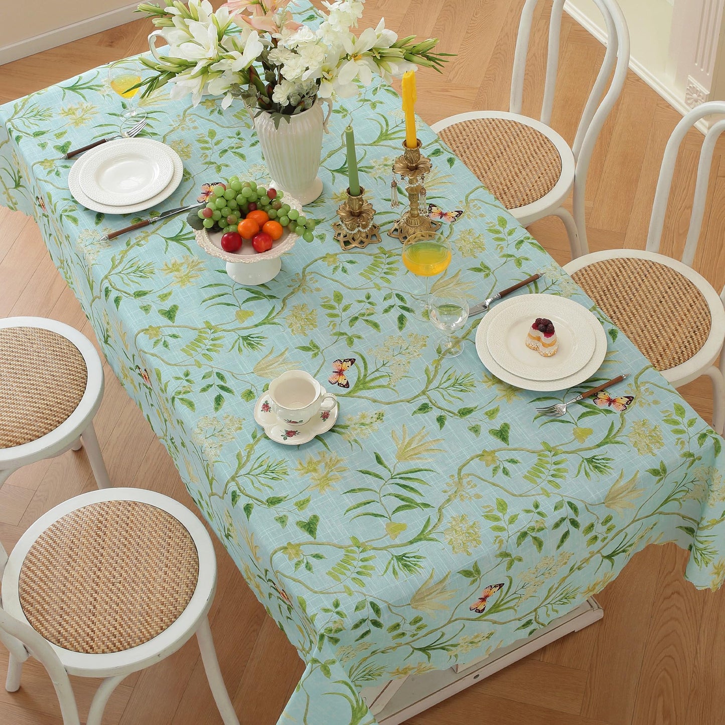 HOMOHEINI Rectangle Waterproof Tablecloth Linen Textured Table Cloth,Stain and Wrinkle Resistant Washable Fabric Table Cover for Dining, Party, Camping and Outdoor, 52 x 70 Inch, Green Leaves
