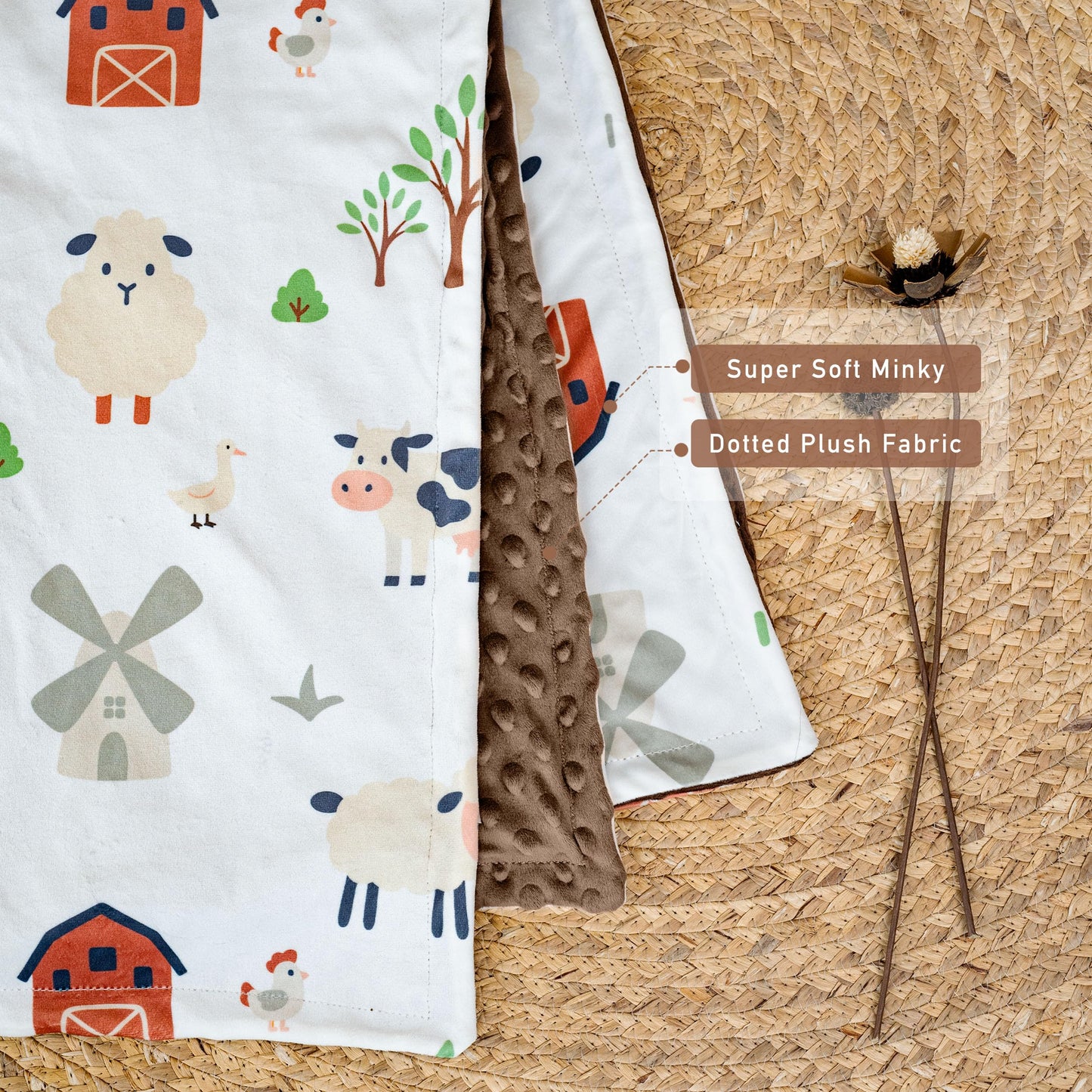 Baby Blanket for Boys Girls, 30x40 Inch Soft Lightweight Minky Dot Blanket with Farm Animals, Double-Layer Dotted Backing for Infant Toddler Nursery Crib, Sensory Security Blanket