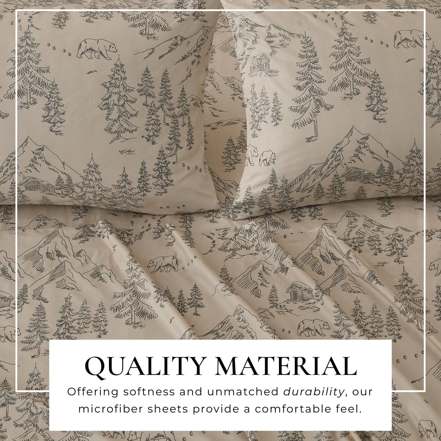 Great Bay Home Twin Size Microfiber Sheet Set - 3-Piece Lodge Bed Sheets - Ultra-Soft and Smooth Brushed Microfiber Woodland Decor Bedding (Bear Mountain)