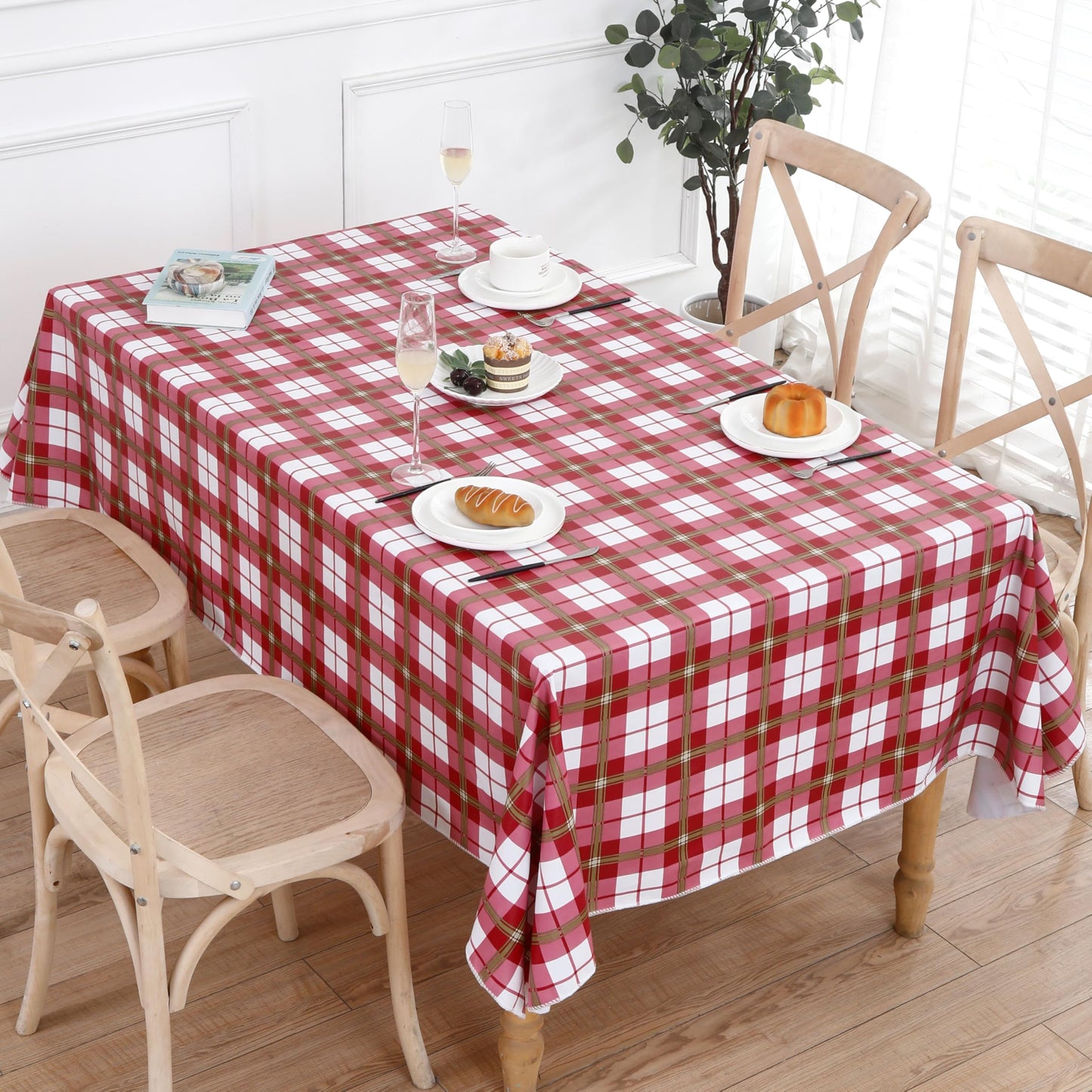 Walrus Heavy Duty Vinyl Tablecloth with Flannel Backing Waterproof Oil-Proof Plastic Table Cloth Stain-Resistant Wipeable Rectangle or Square Table Cover for Indoor and Outdoor (Lattice,54x54 Inch)