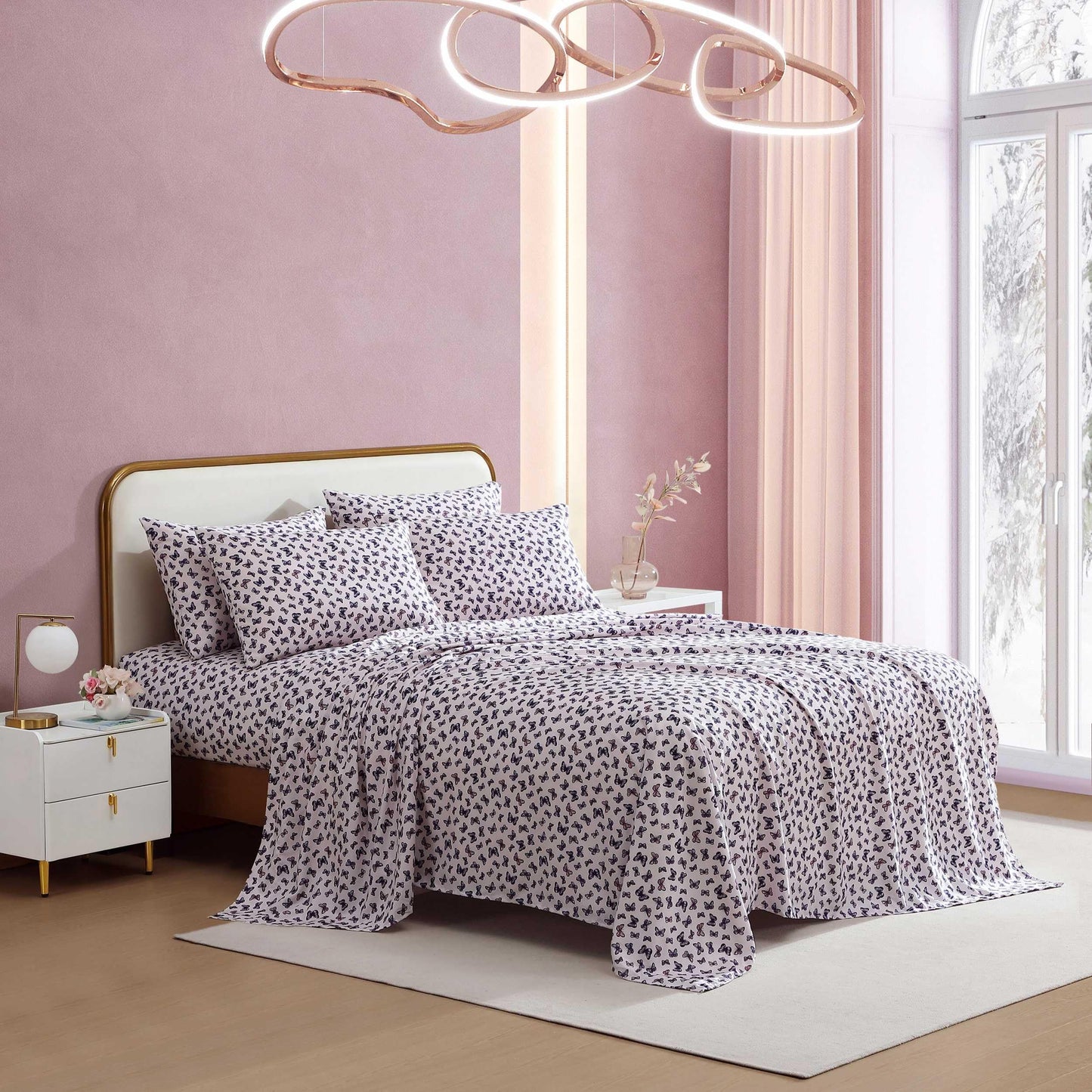 Betsey Johnson - Full Size Sheet Set, Smooth & Lightweight Bonus Bedding with Deep Pockets, Fade & Wrinkle Resistant, 6 Piece Bed Sheets with Matching Pillowcases (Butterfly Delight Pink)