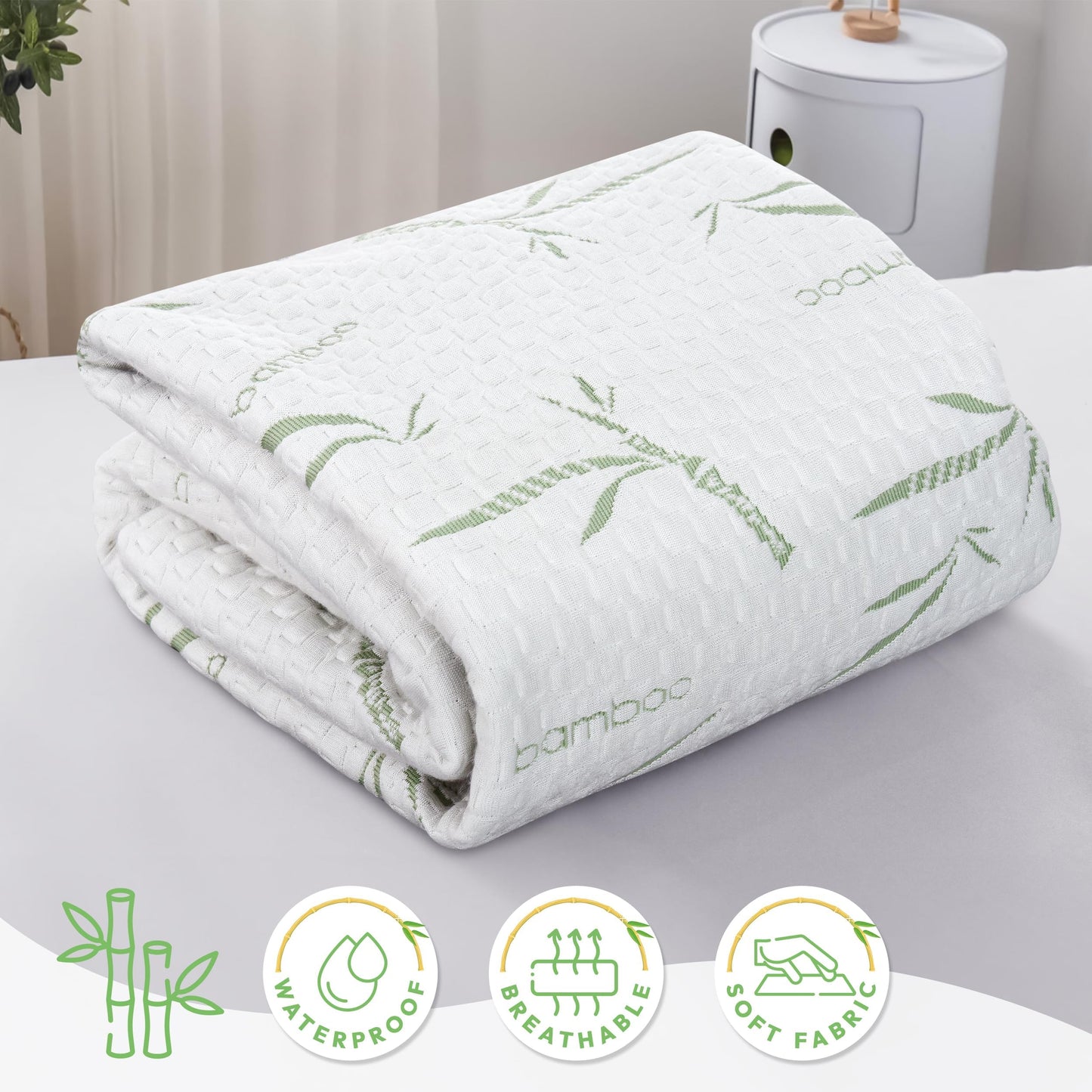 Hannah Linen Viscose derived from Bamboo Cooling Mattress Protector, 100% Waterproof - Soft and Breathable, 280 GSM Fitted Style Mattress Cover, 16 Inches Deep Pocket - King, 80x78