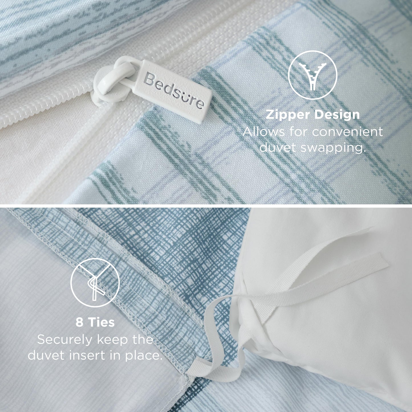 Bedsure Duvet Cover King Size - Gingham Reversible Buffalo Plaid Duvet Cover Set with Zipper Closure, 3 Pieces Blue Bedding Set with 8 Corner Ties and 2 Pillow Shams 20"x36"