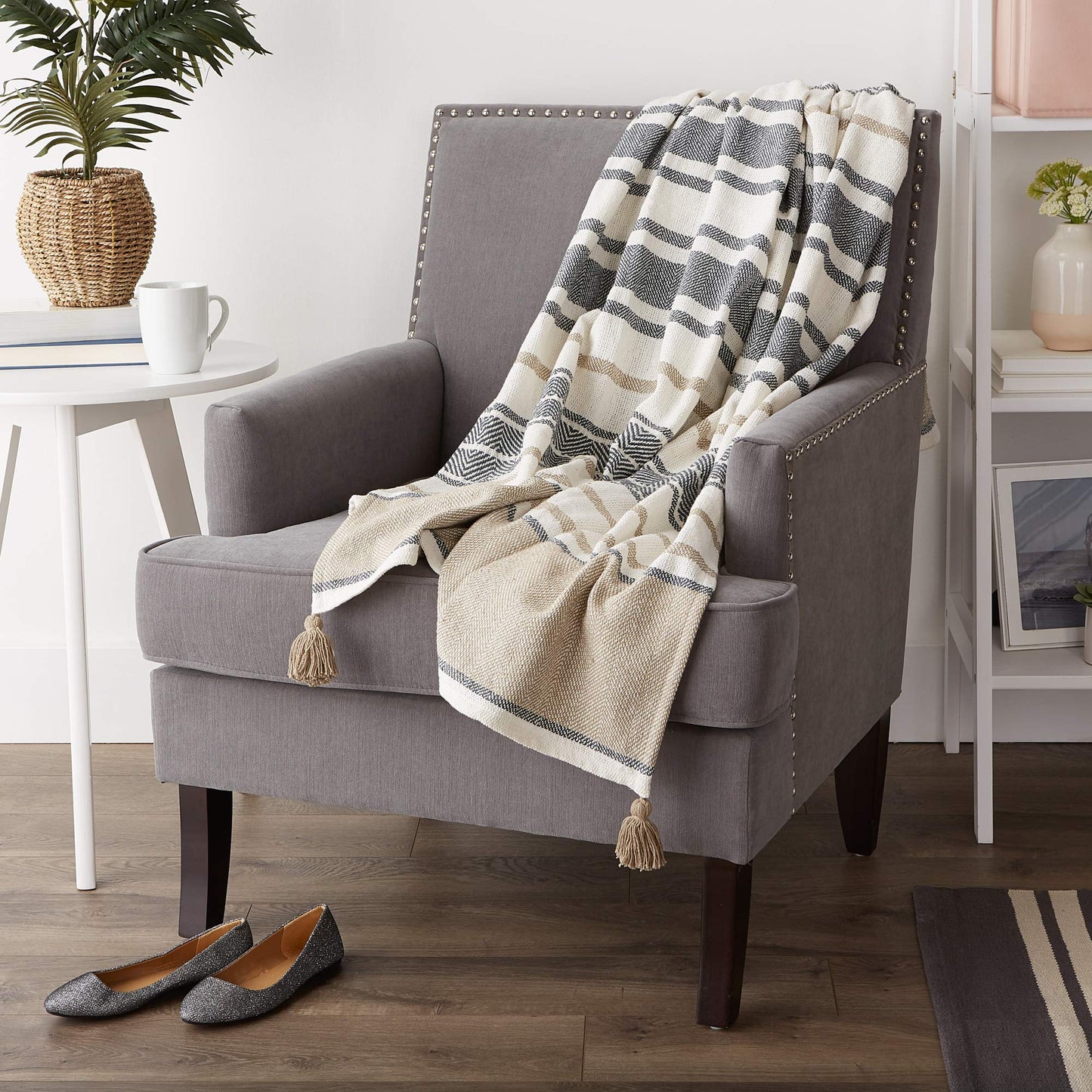 DII New Traditional, 2-Tone Chevron Stripe Throw, 50x60, Stone
