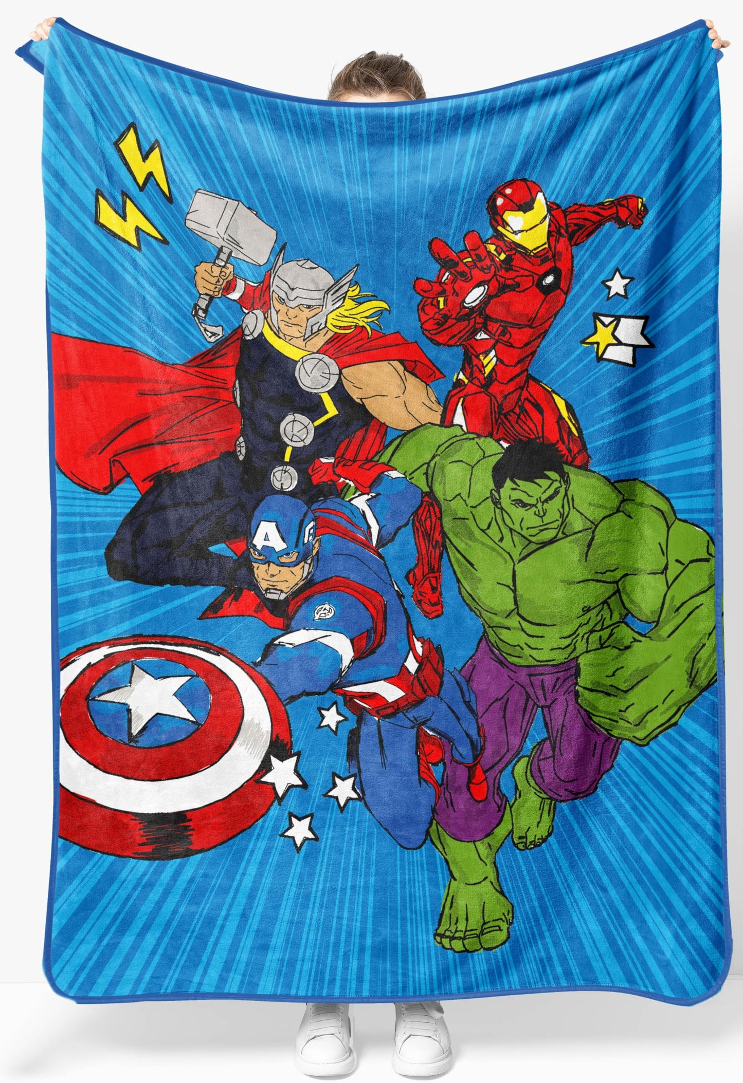 Jay Franco Kids Plush Throw Blanket – Soft & Cozy Fleece Throw for Bedroom & Couch Décor, Official Licensed Product, Blue - Avengers, 46x60 - Throw Blanket