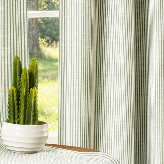 DriftAway 100% Blackout Linen Ticking Striped Curtains Double Layer Farmhouse Drapes 84 Inches Long for Living Room Bedroom Yarn Dyed Woven Thermal Insulated Rod Pocket Back Tab 2 Panels Loden Green