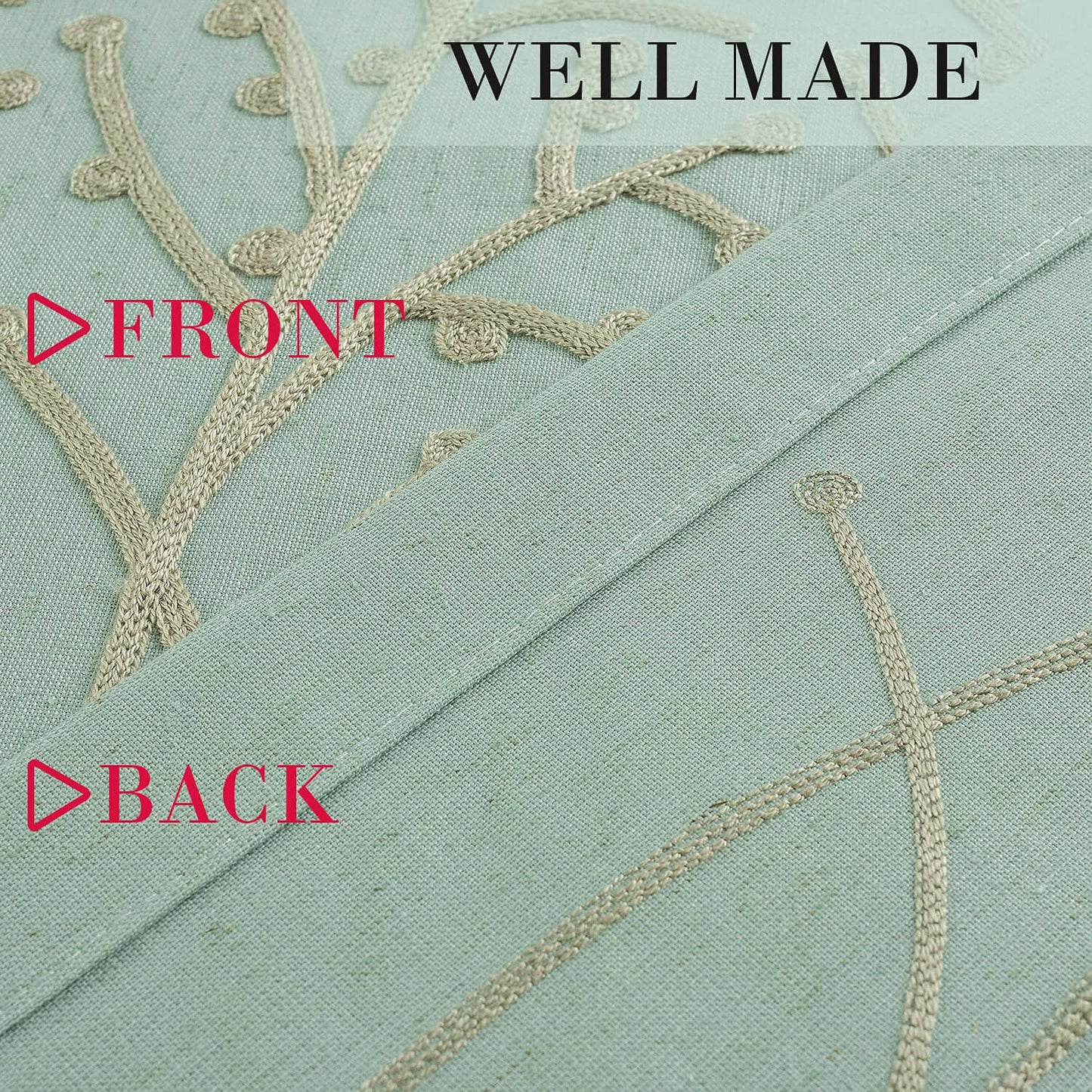 VOGOL Faux Linen Branch Embroidered Grommet Curtains, 2 Panels, 52 x 84