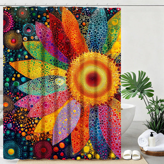 mutakin Vintage Floral Shower Curtain Vibrant Sunflowers Shower Curtains for Bathroom Waterproof Fabric Bath Curtain Decor with Hooks