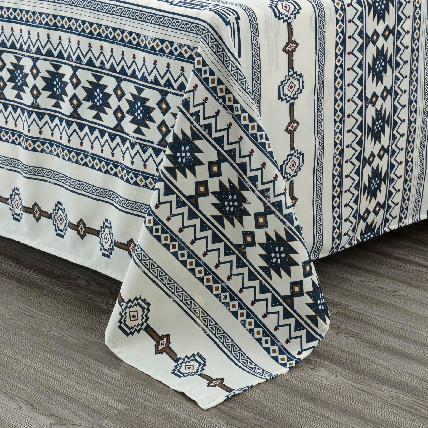 Chezmoi Collection 4-Piece Southwestern Tribal Lodge Bed Sheet Set, Queen Size - Ivory Navy Brown Red Printed Microfiber Soft Breathable Deep Pocket Sheets and Pillowcases Set