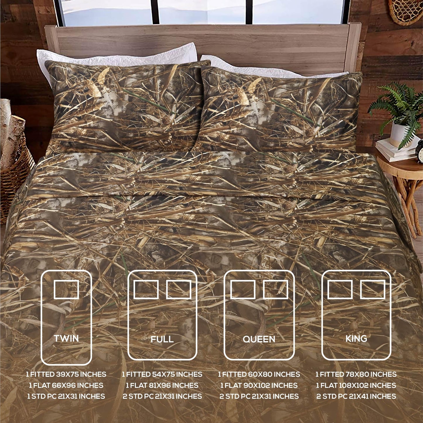 VISI-ONE Realtree Max-7 Twin Camo 3 Piece Sheet Set – Lightweight, Cooling, Wrinkle-Free Microfiber 10" Deep Pockets Sheets, Unisex Rustic Western Farmhouse Style for Home, RVs, and Camping Retreats
