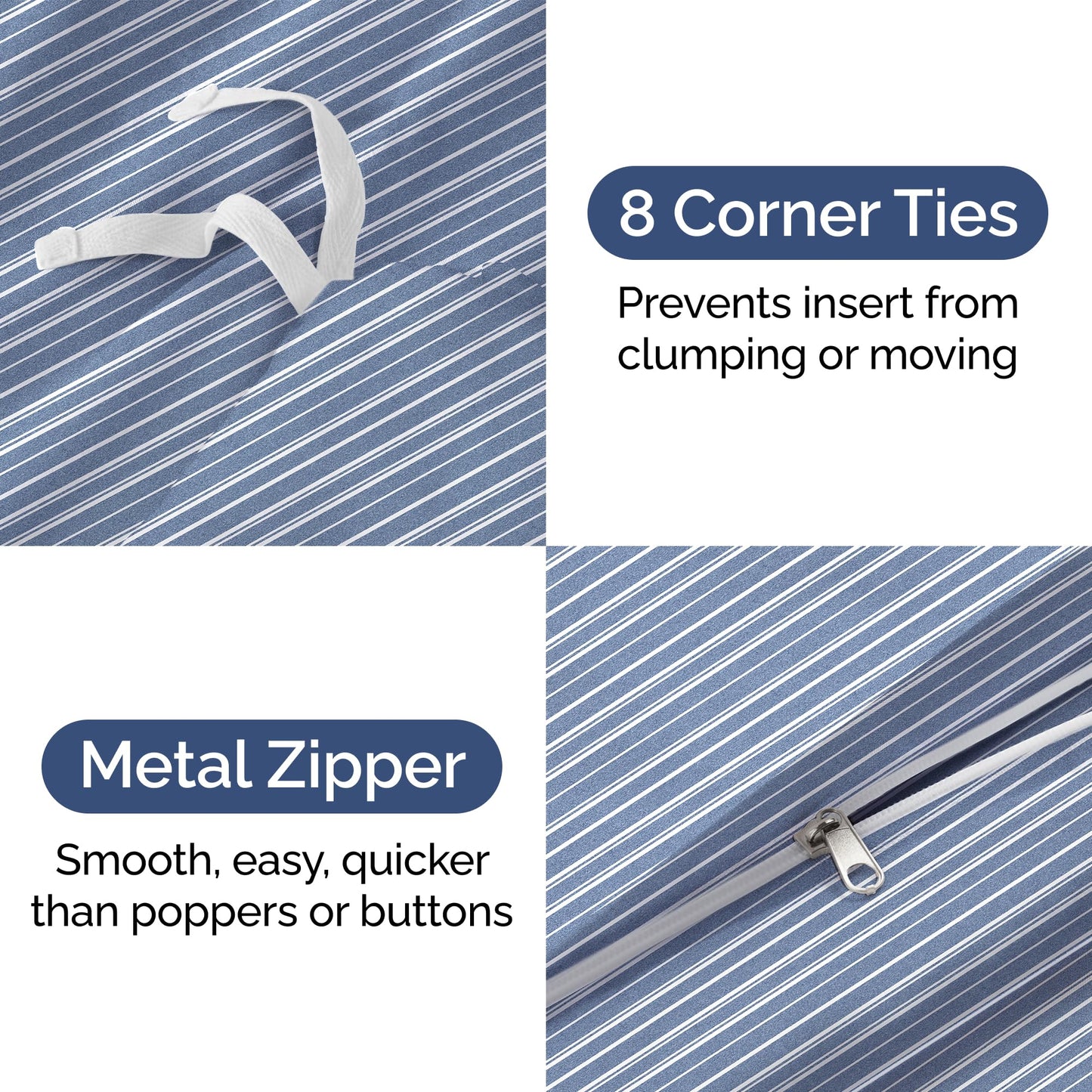 Duvet Cover Queen Size Set - Extra Soft Queen Duvet Cover 90" x 90" with 2 Pillow Shams - Hotel Luxury, Easy Care & Fade Free with Zipper Closures & Ties - Comfy, Cozy and Breathable (Blue Stripes)