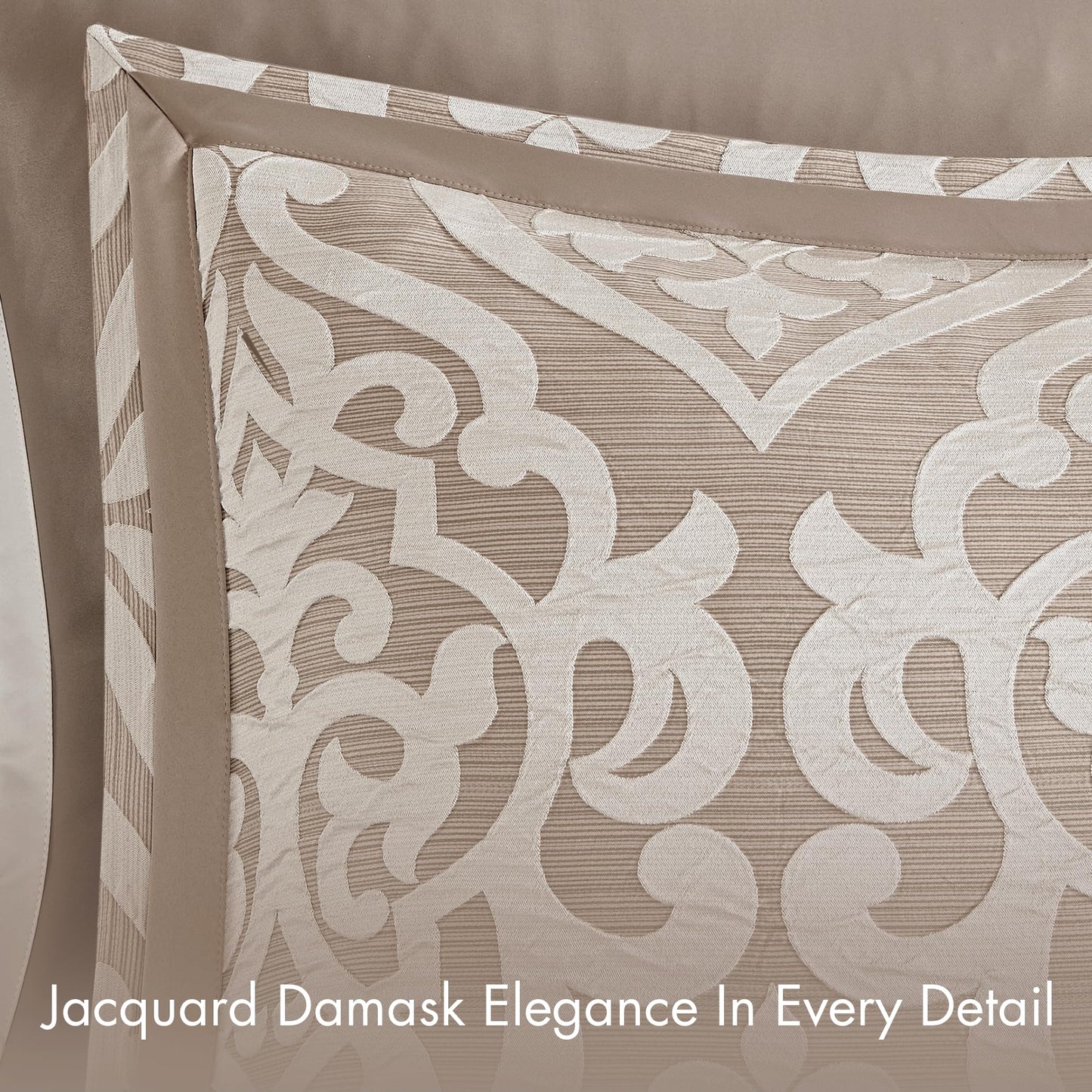 Madison Park Odette Cozy Comforter Set Jacquard Damask Medallion Design - Modern All Season, Down Alternative Bedding, Shams, Decorative Pillow, King(104 in x 92 in), Tan 8 Piece