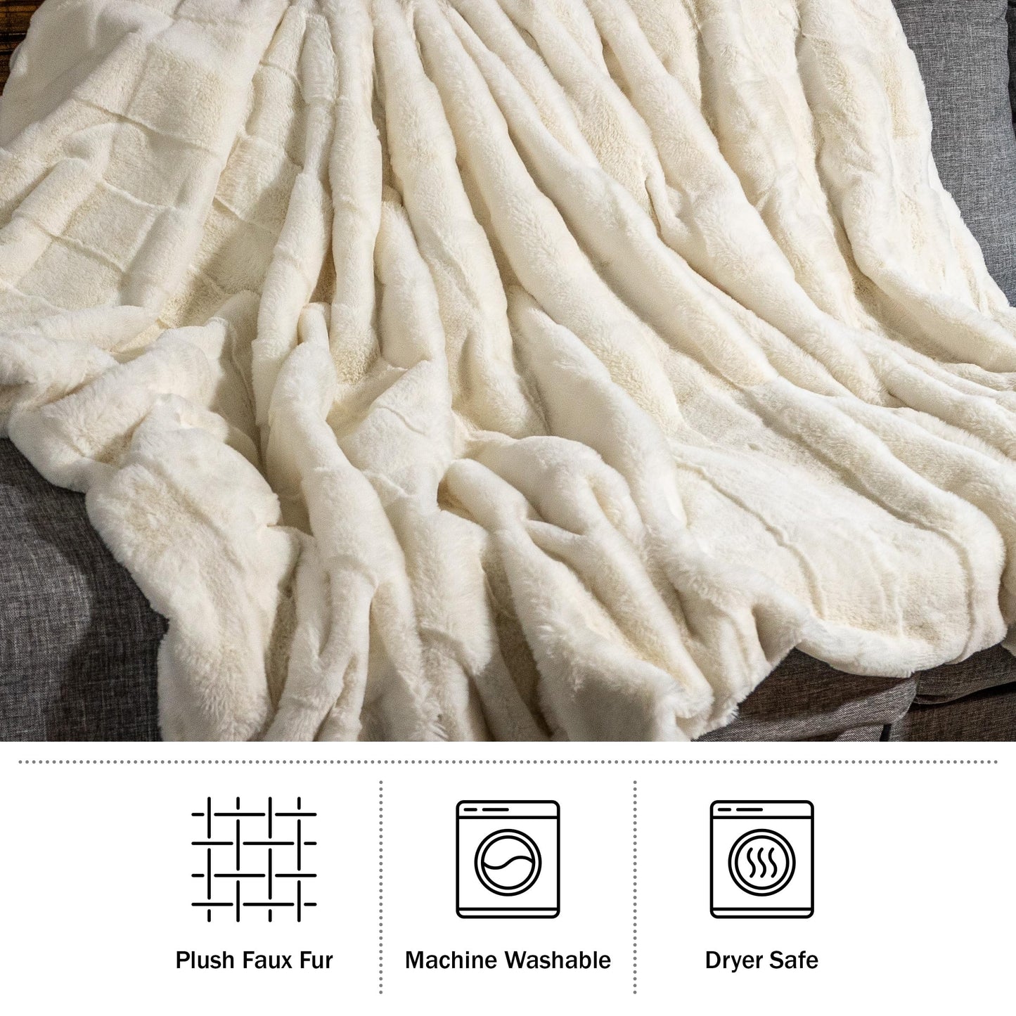 Lavish Home Faux Fur Blanket - 60x80-Inch Queen Size Throw Blanket with Plush Faux Fur Front and Mink Back - Bedding for Sofas and Beds (Cream)