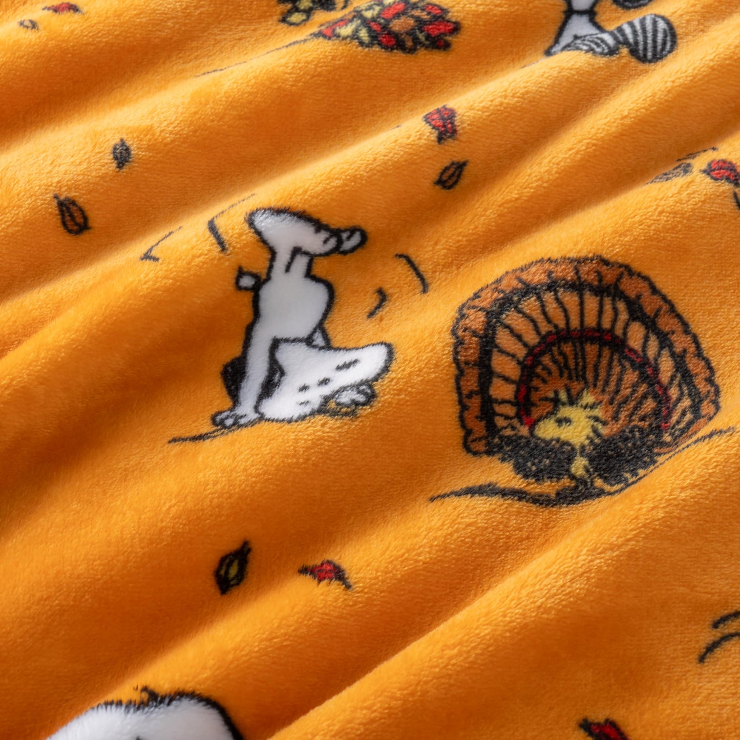 Berkshire Blanket Peanuts® VelvetLoft® Cute Character Snoopy Plush Throw Blanket,Snoopy and Woodstock Fall Birds & Leafs Orange,Throw 55 in x 70 in (Official Peanuts® Product)