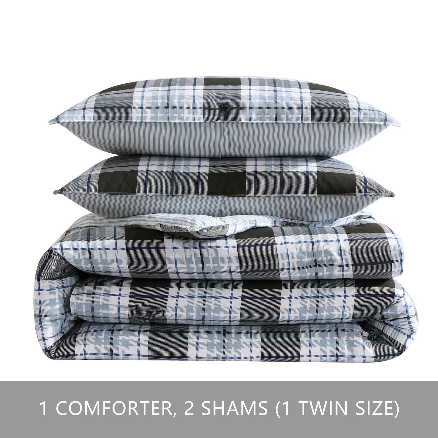 Eddie Bauer - Queen Comforter Set with Shams, Cotton Reversible Bedding, Medium Weight All-Season, Dorm Room Essentials, Lewis Plaid Navy