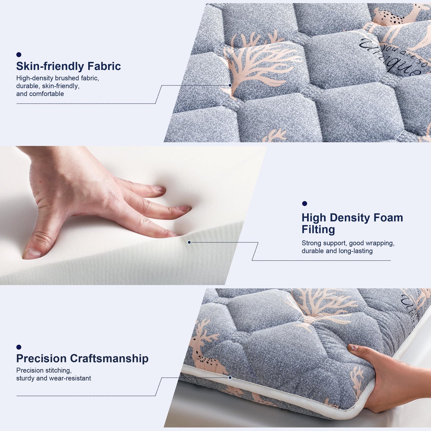 Lillibearas Premium Foam Twin Mattress Topper -Thick 9-Layer Modern Comfort Topper, 60-mil Foam-Back Pain Relief & Comfort Support, Breathable & Hypoallergenic