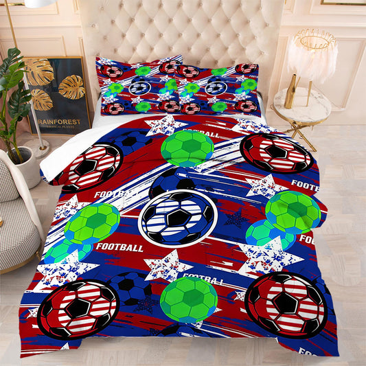 CERYUEE Soccer Comforter Set Football Bedding Set Sports Theme Red Blue Green Quilt Twin Bed Sets for Kids Teen Boys Bedroom Decor 1 Comforter+ 1 Pillowcase
