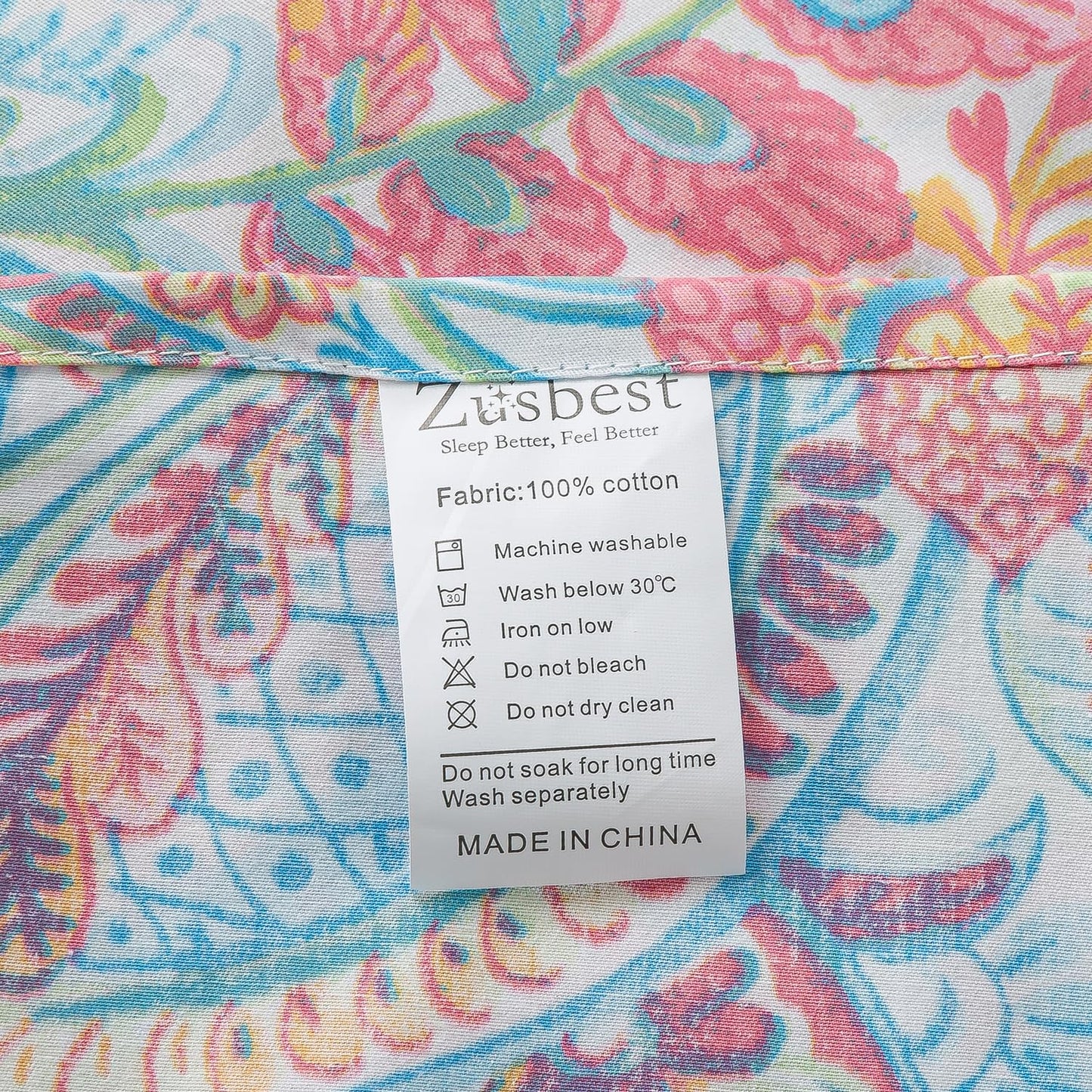 Zusbest Queen Size Bed Sheet Set 100% Cotton Pink Green Paisley Floral Sheets Watercolor Bedding Luxury Soft Breathable Crispy Cooling Percale Sheets 17.5 Inches Deep Pocket Sheets Queen, 4 Pieces