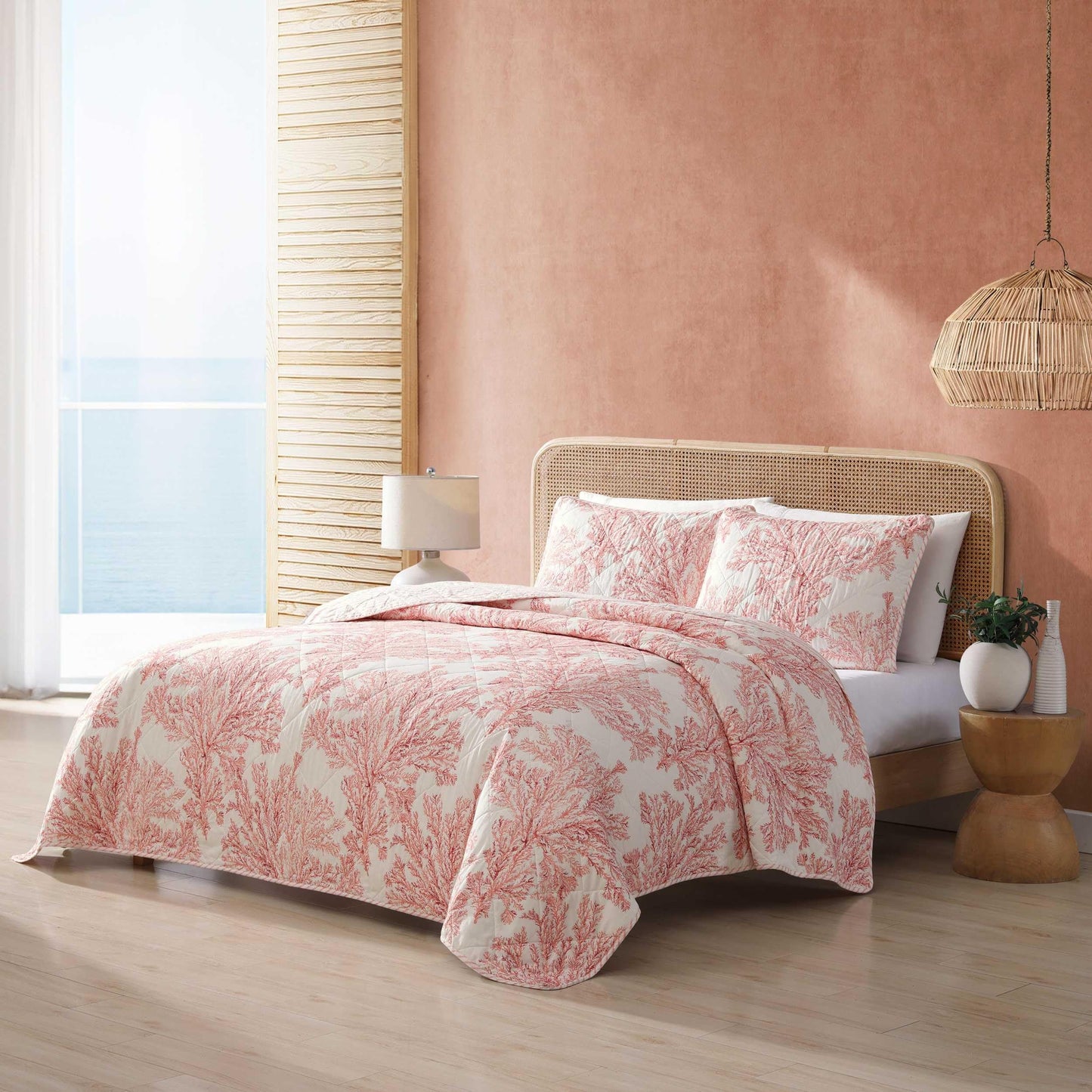Tommy Bahama - King Quilt Set, Reversible Cotton Bedding with Matching Shams, Coral Reef Inspired Bedding Set (Coral Garden, King)