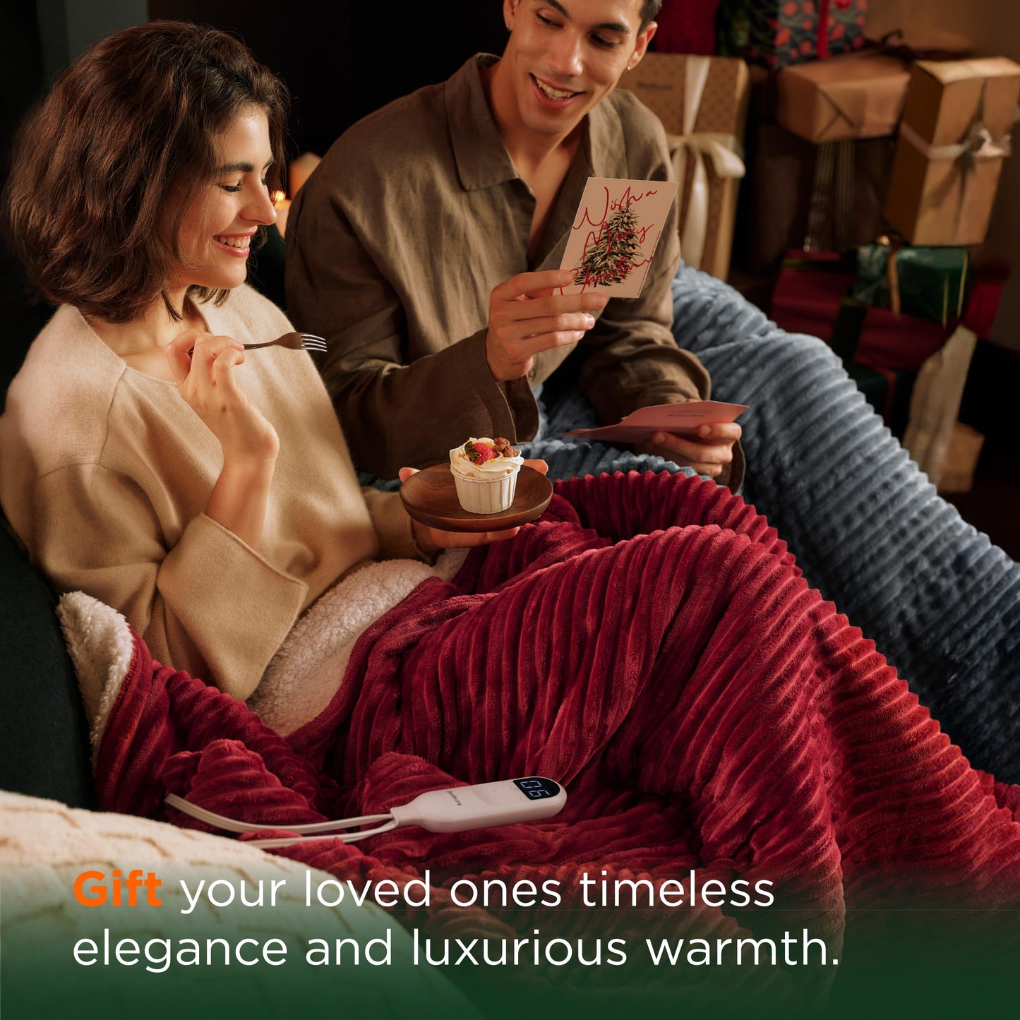 Bedsure GentleSoft Heated Blanket Throw - Soft Ribbed Flannel Electric Blanket, Gifts for Grandma (50x60 inches, Grey)