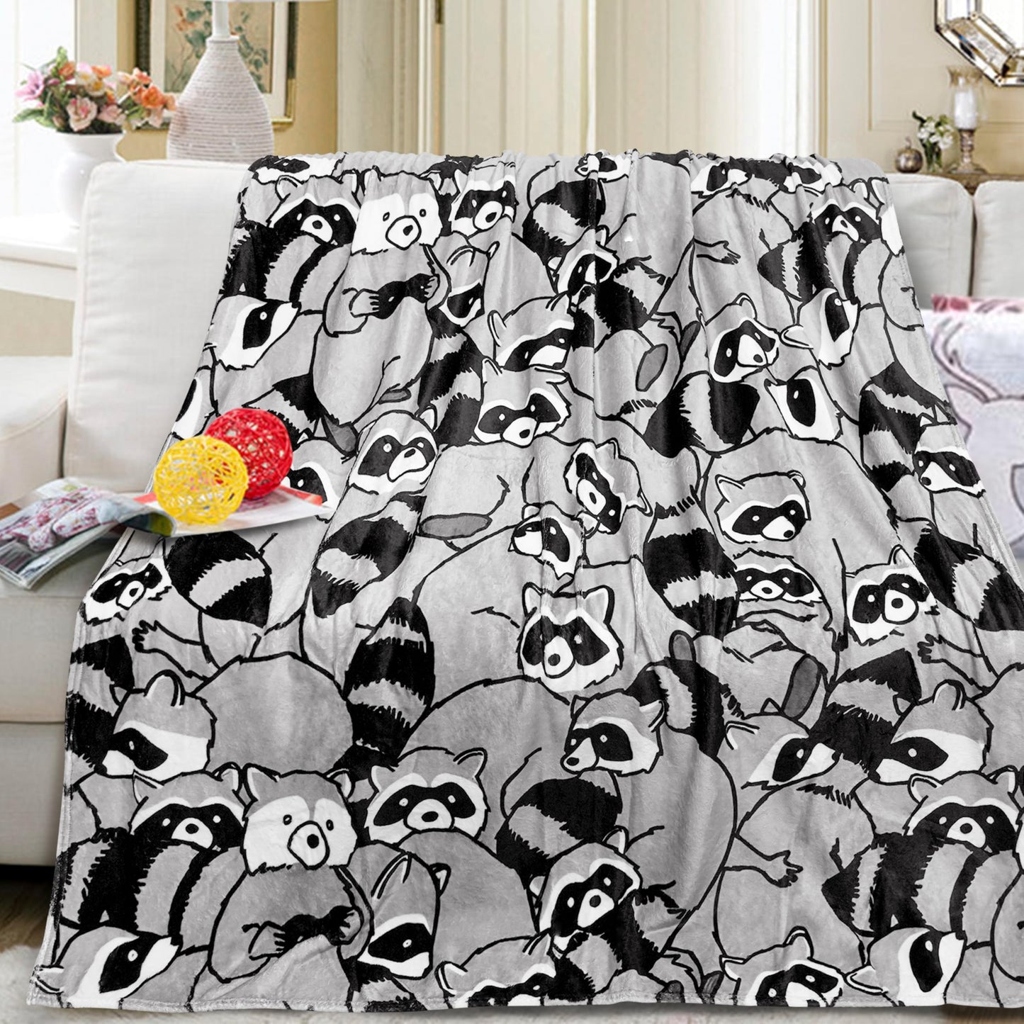 Raccoon Blanket Soft Cozy Lightweight Throw Blanket for Couch Sofa Bed Living Room Home Decor for Boys Girls Kids Adults Gift 50x60 inch