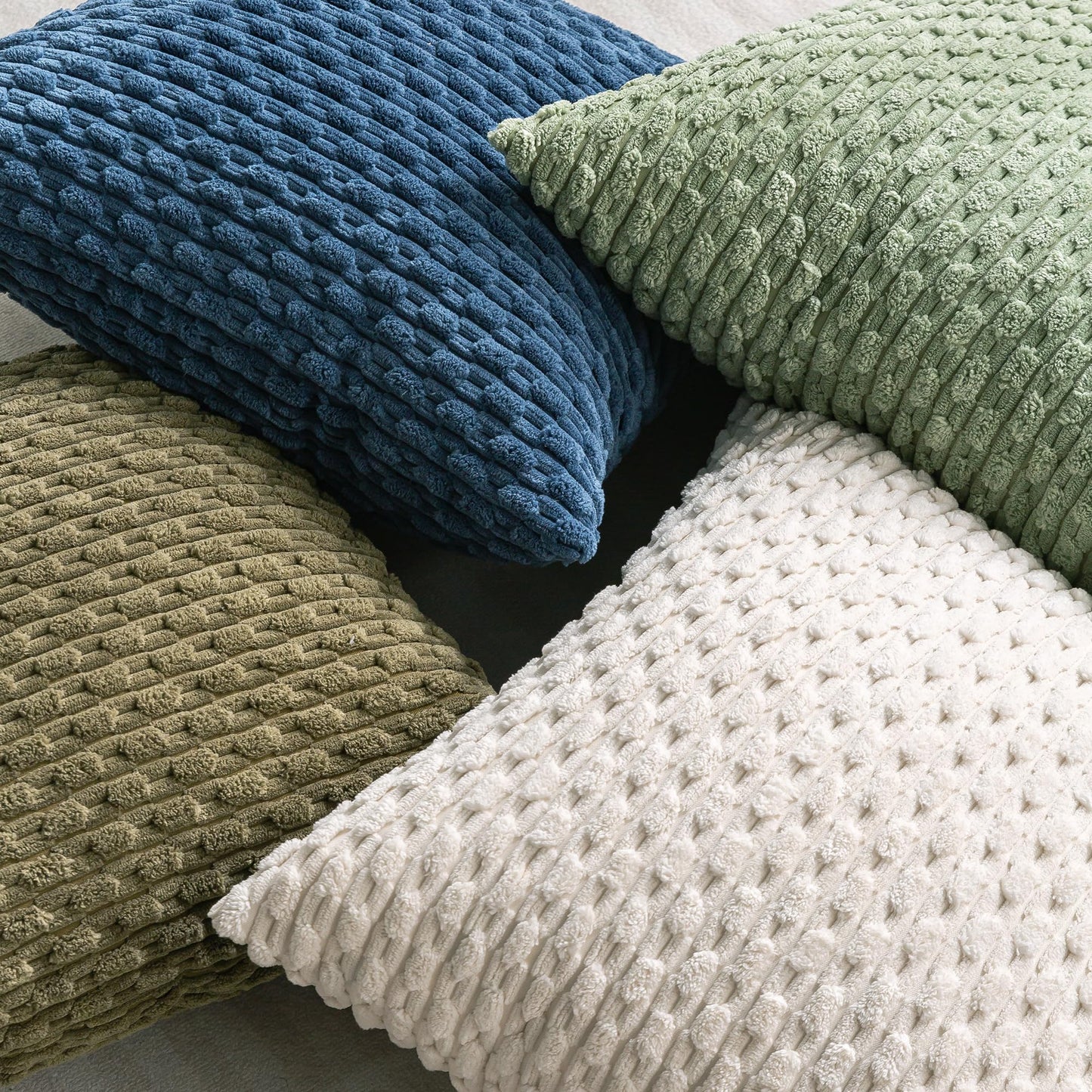 Cozoomy Set of 4 Sage Green Decorative Throw Pillow Covers 18x18 Inch Corduroy Pillow Covers for Bed Couch Sofa Living Room Soft Square Cushion Cases