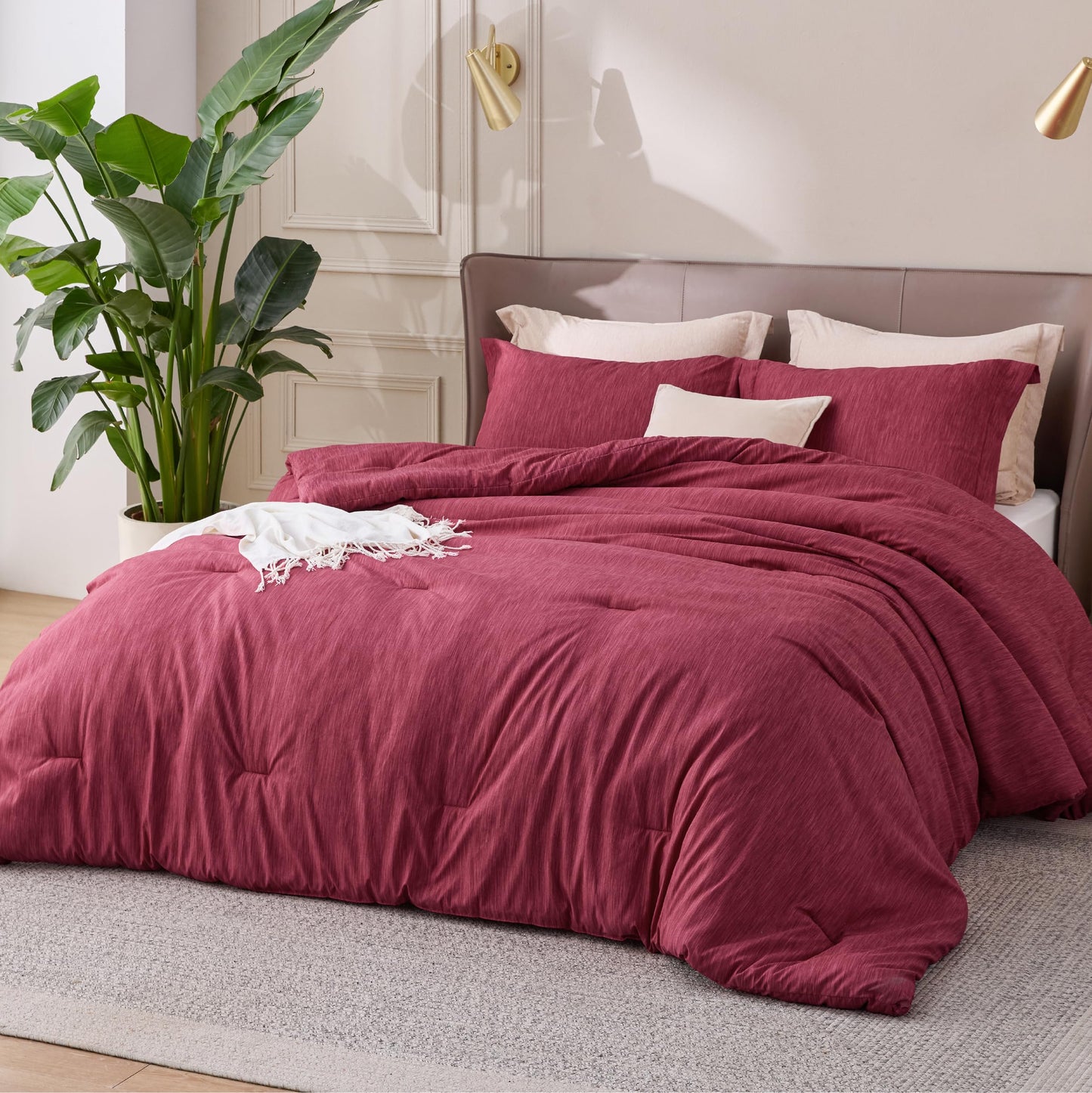 Bedsure Queen Comforter Set - Dark Red Comforter Queen Size, Soft Bedding for All Seasons, Cationic Dyed Bedding Set, 3 Pieces, 1 Comforter (90"x90") and 2 Pillow Shams (20"x26"+2")