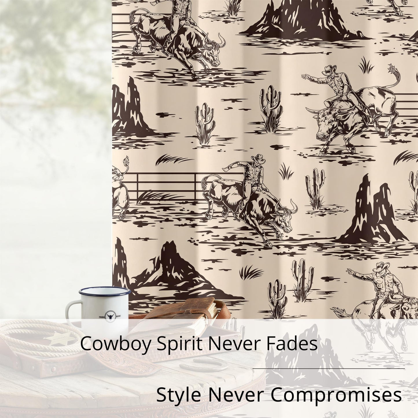 Western Cowboy Blackout Curtains – 100% Blackout Rustic Western Rodeo & Cowboy Design, Thermal Insulated Noise Reducing for Bedroom, Living Room & Man Cave (Desert Cowboy Sketch, W52xL84, 2 Panels)