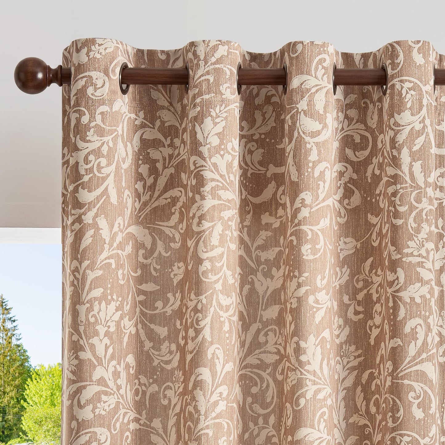 jinchan Vintage Curtains 96 Inch Long Cream Scroll Floral Warm Taupe Curtians for Living Room Bedroom Room Darkenign Drapes Thermal Insulated Classic Traditional Privacy Grommet Top 2 Panels