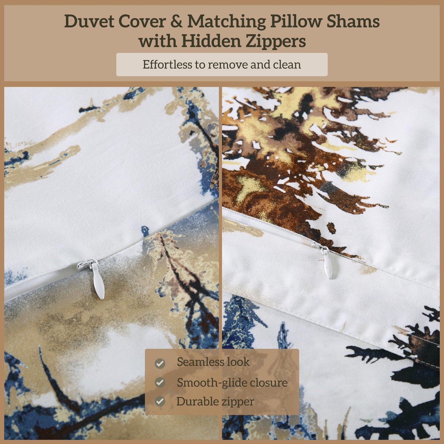 Paseo Road Cabin Bedding Acadia 3 Piece Lodge Duvet Cover Set with Pillow Shams, Queen Forest Bedding, Cotton Pine Trees Comforter Cover Set, Woodland Nature Rustic Bed Set