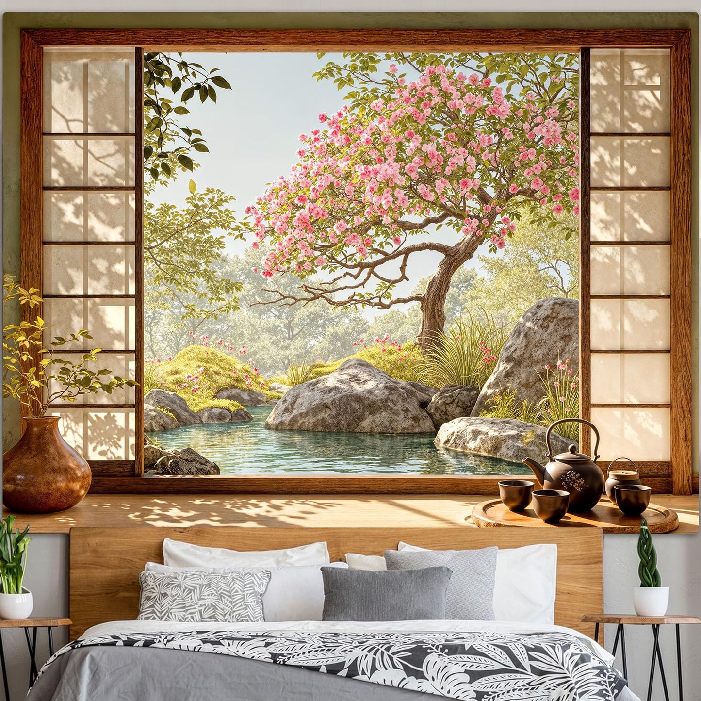 Lifeel Japanese Scenery Tapestry, Aesthetics Nature Landscape Tapestries, Asian Home Decor for Bedroom Meditation Room Living Room, 36x48 inches