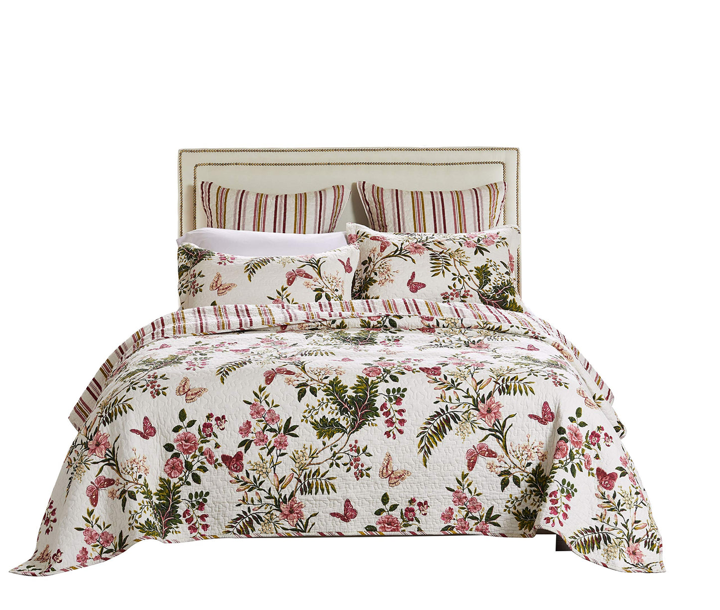 Greenland Home 100% Cotton Fashion Quilt Collection, Prewashed, Reversible Quilt Set, 3-Piece King/Cal King, Butterflies