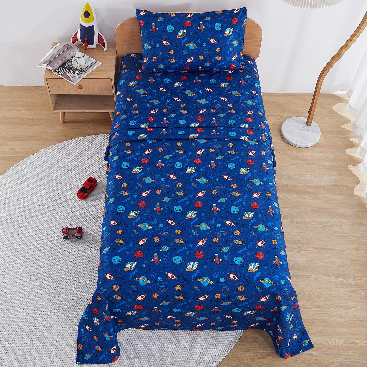 lasoftan Kids Sheet Set Twin Size, Twin Sheet Set with Space Universe Pattern，Breathable Silky Soft Microfiber Kids Fitted Sheet