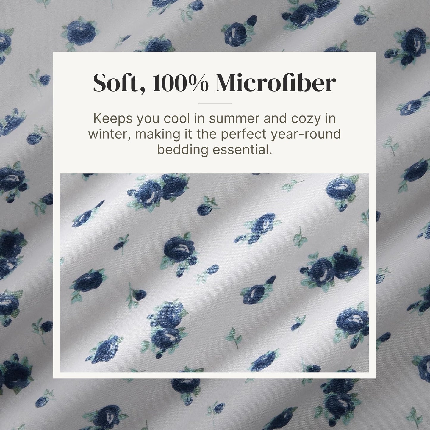 Modern Threads 3-Piece Ultra Soft Microfiber Bed Sheets Set, Wrinkle Free Sheets with Deep Pockets Fitted Sheet, Flat Sheet & Pillowcases, Lightweight Breathable Bedding, Blue Roses, Twin