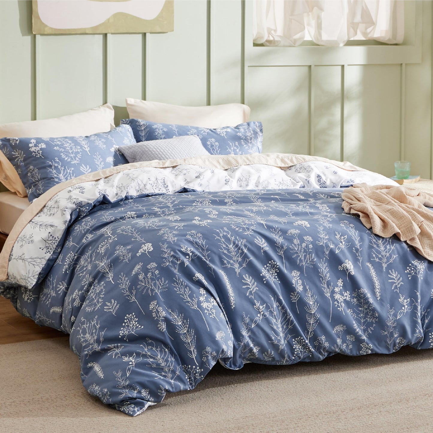 Bedsure Duvet Cover King Size - Reversible Infinity Blue King Duvet Cover Set with Zipper Closure, 3 Pieces Cute Floral Patterned Bedding Set with 8 Corner Ties and 2 Pillow Shams
