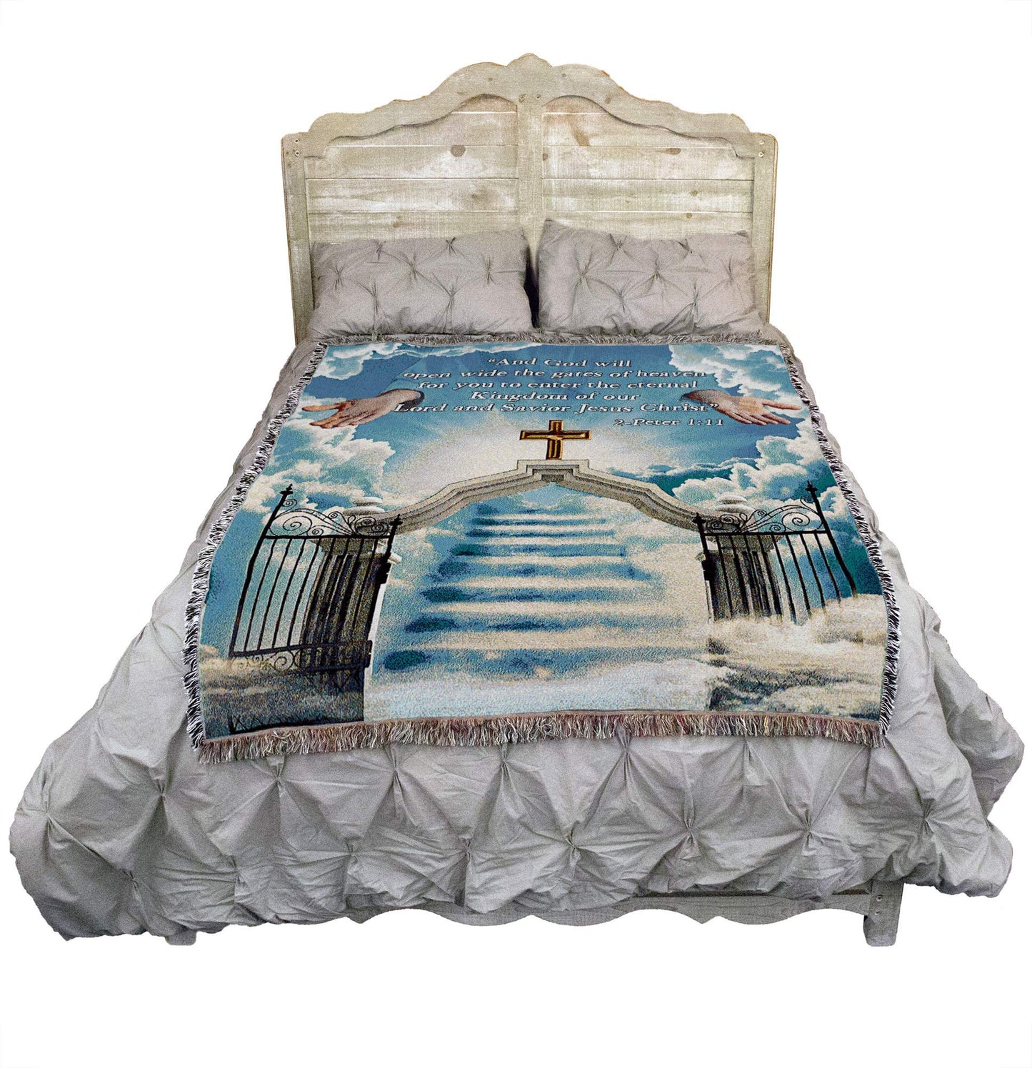 Heaven's Gate 1 Blanket - God Will Open Wide The Gates of Heaven - Scriptures 2 Peter 1:11 Blanket - Sympathy Bereavement Gift Tapestry Throw Woven from Cotton - Made in the USA (72x54)