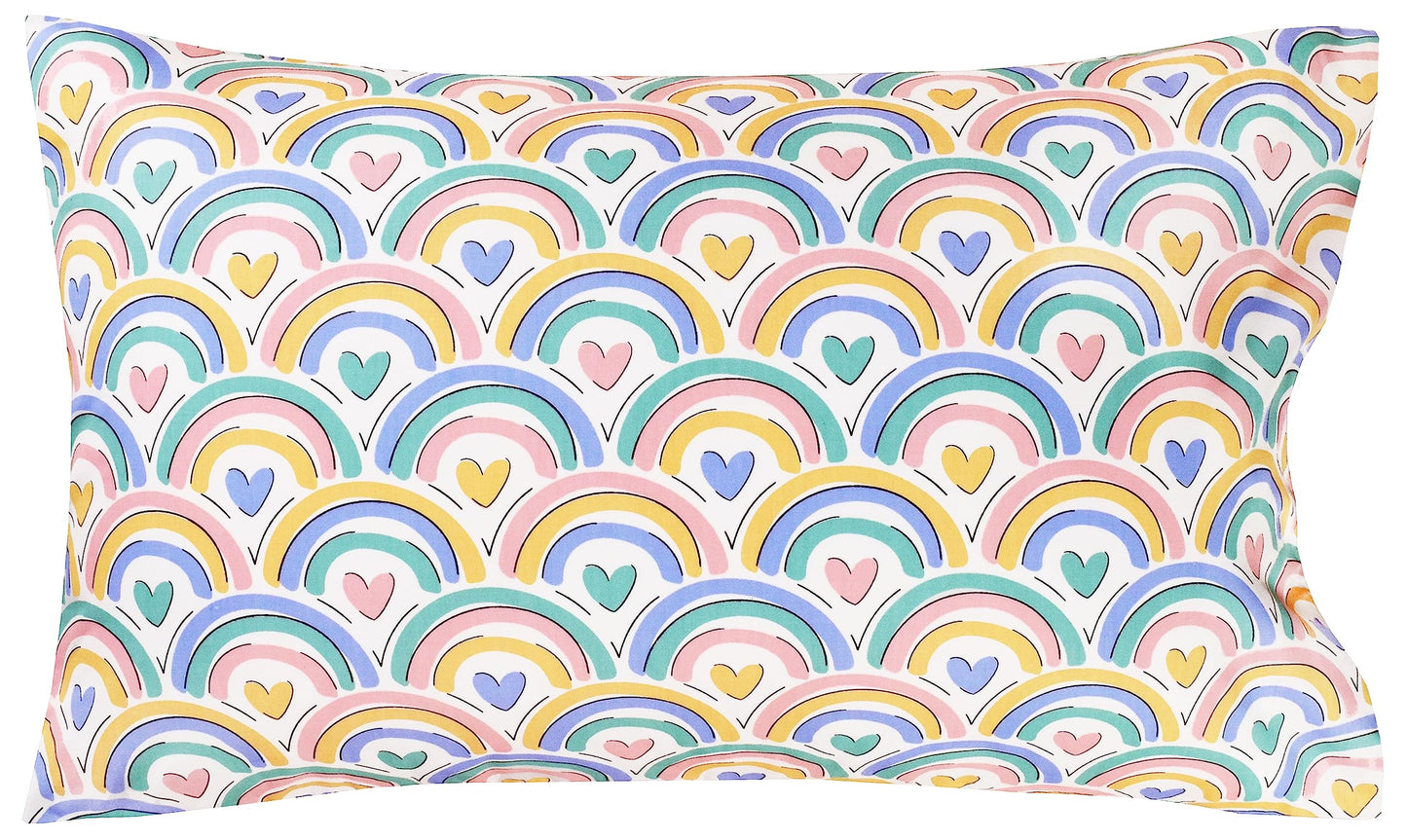 J-pinno Rainbow Heart Colourful Cartoon 100% Cotton 3 Pieces Twin Sheet Set for Kids Girls Boys Children Flat Sheet + Fitted Sheet + Pillowcase Bedding Decoration Gift Set (Love Rainbow, Twin)