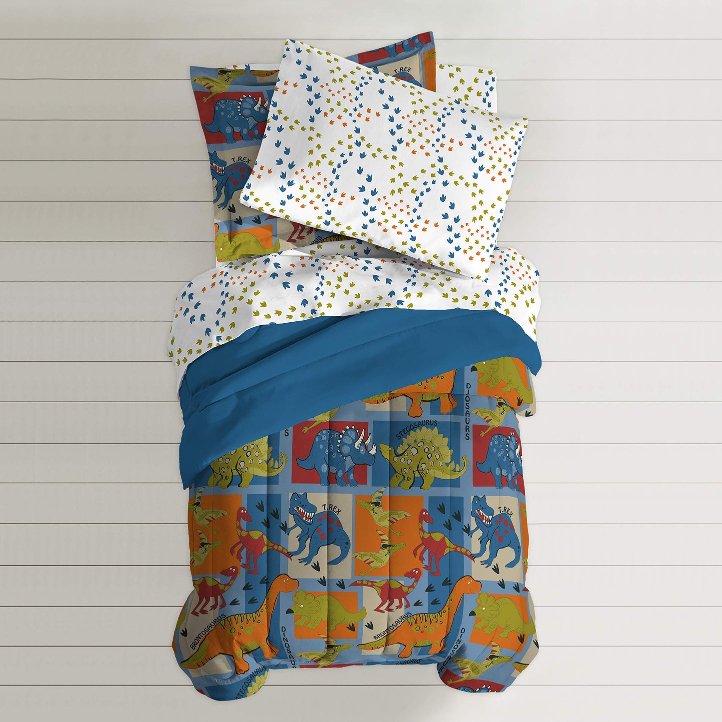 Dream Factory Dinosaur Blocks Ultra Soft Microfiber Boys Comforter Set, Blue, Twin