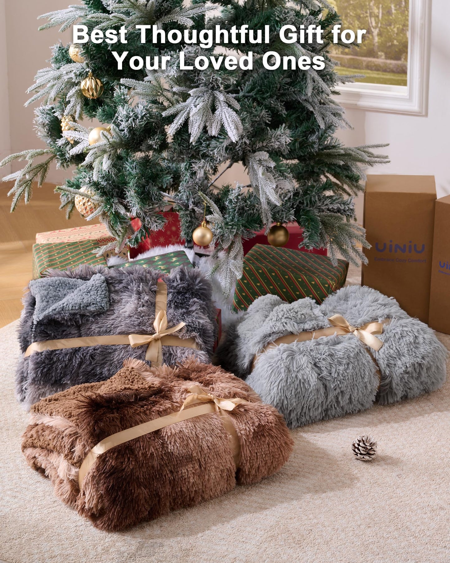UINIU Super Soft Fluffy Faux Fur Sherpa Fleece Blankets Queen Size for Bed, Bedroom Decor Winter Big Blankets Thick Warm, Fuzzy Plush Heavy Bedding Cozy Gifts for Women Men Mom Dad, 90" x 90"