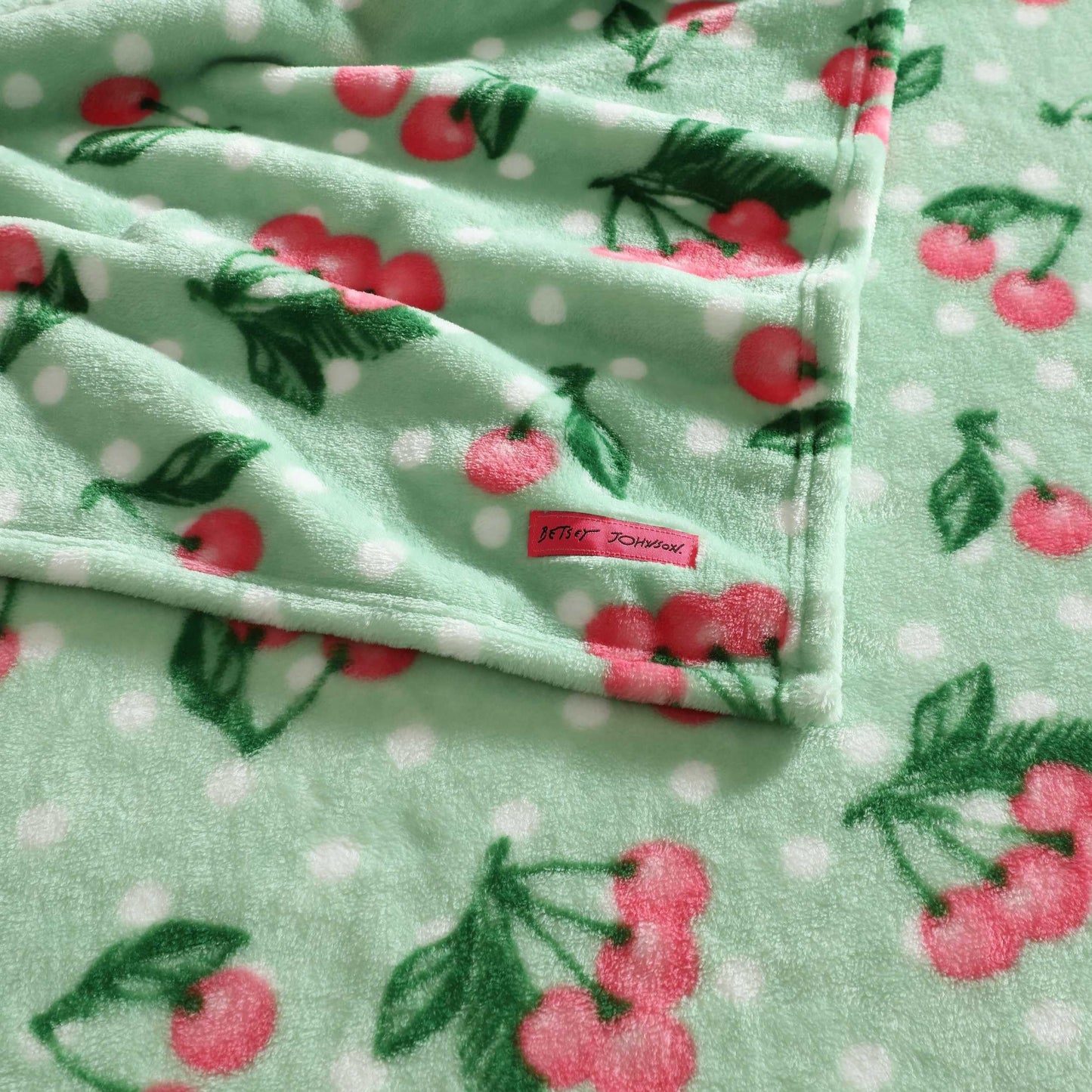 Betsey Johnson - Blanket, Buttery-Soft Throw Blanket for Couch or Bed, Boldly Plush & Oversized Bedding (Cherry Dots Green, 50" x 70")