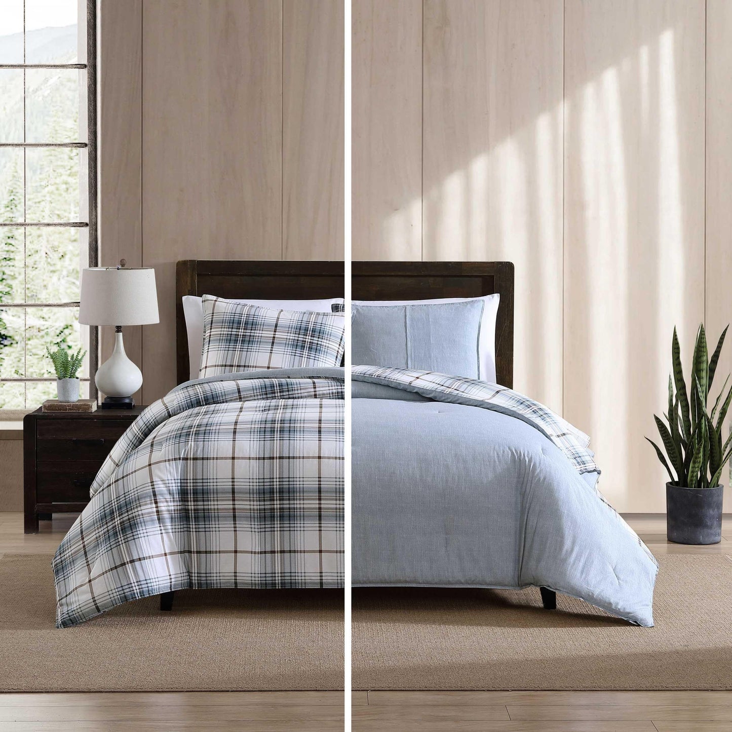 Eddie Bauer - Queen Comforter Set, Crisp & Tailored Cotton Percale Reversible Bedding, Lightweight 3 Piece Bed Set with Matching Pillowcases (Alder Blue/Grey)