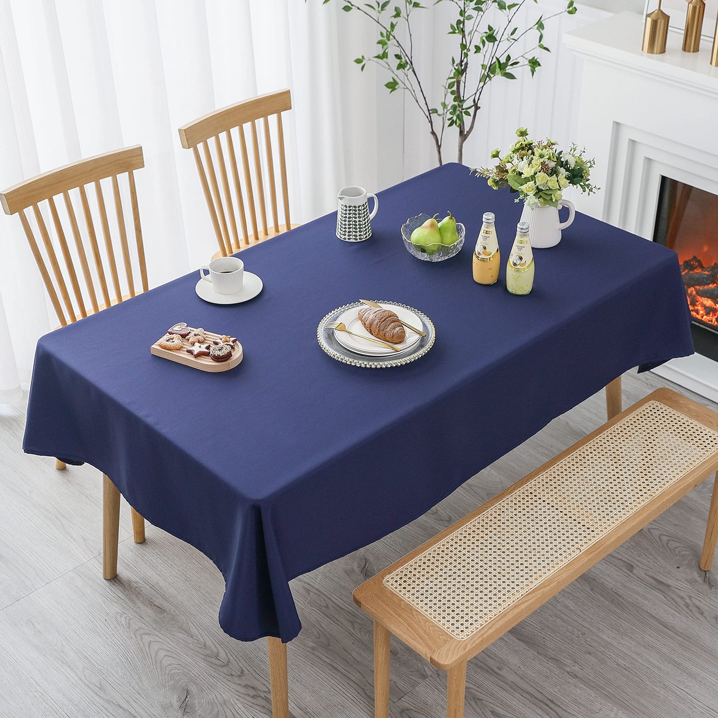 Demetex Blue Waterproof Fabric Tablecloth for Rectangle Table Spill Proof Polyester Table Cloth 1 Pack Decorative Washable Table Cover for Barbecue Buffet Holiday,60x84 in, Navy Blue